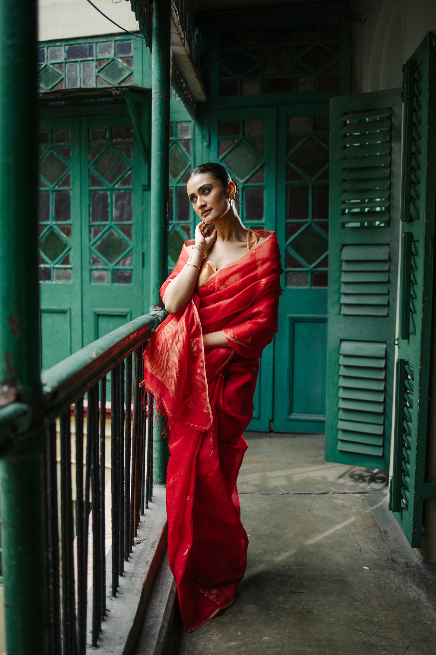Red Pure Organza Jamdani Handloom Saree