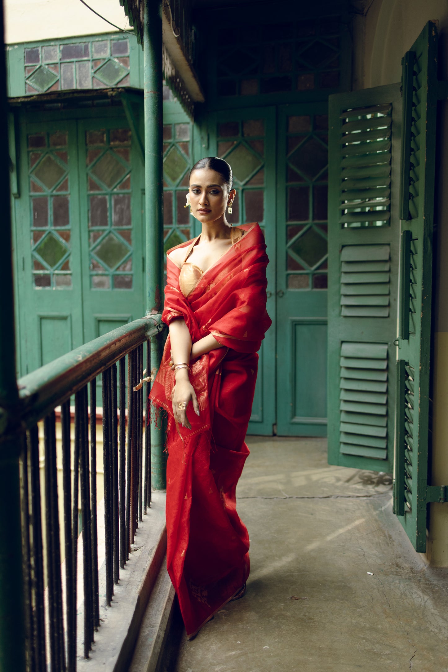 Red Pure Organza Jamdani Handloom Saree
