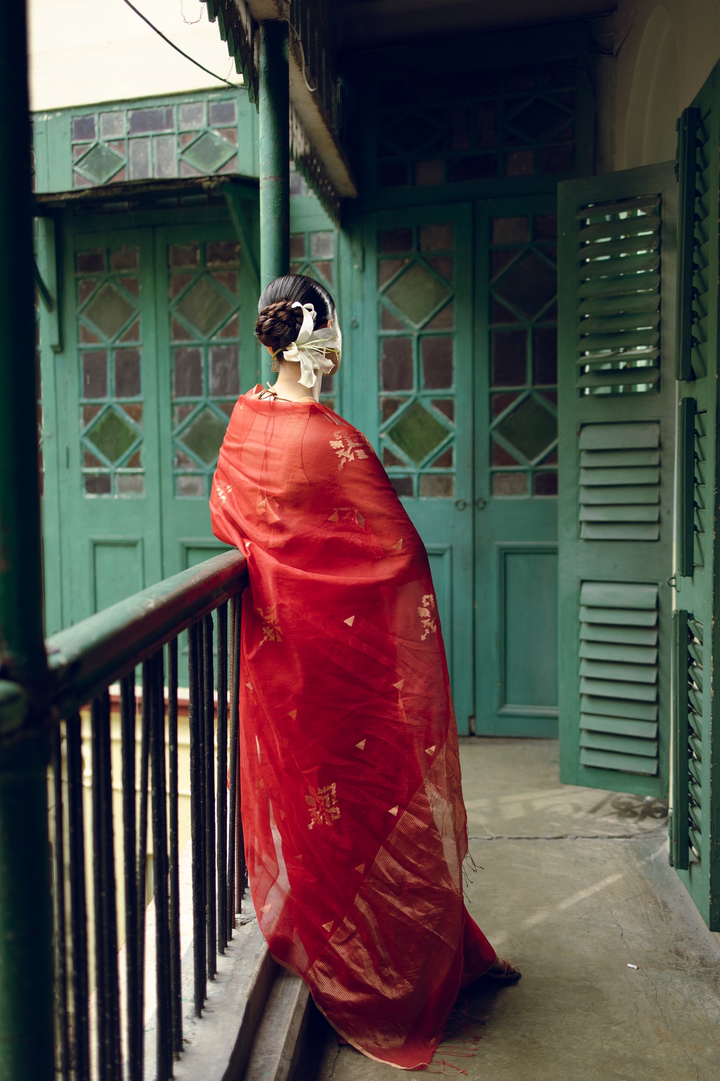Red Pure Organza Jamdani Handloom Saree
