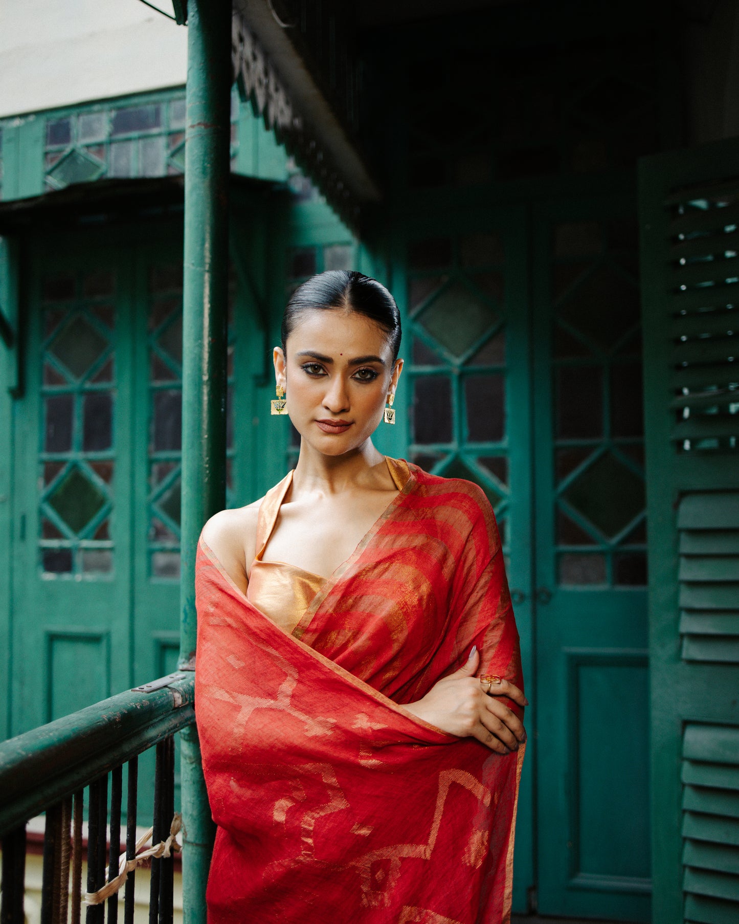 Red Pure Linen Jamdani Handloom Saree