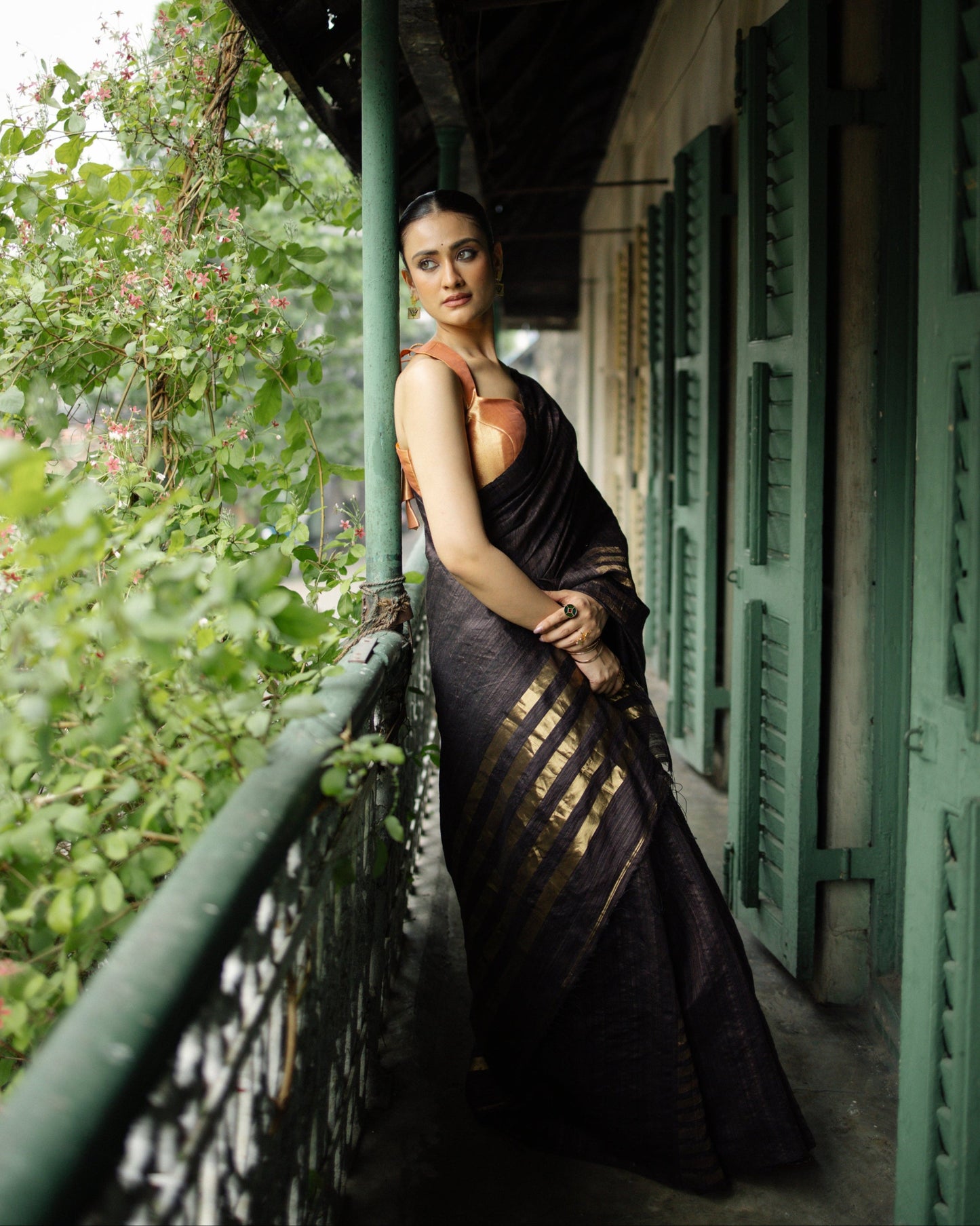 Brown Pure Matka Silk Jamdani Handloom Saree