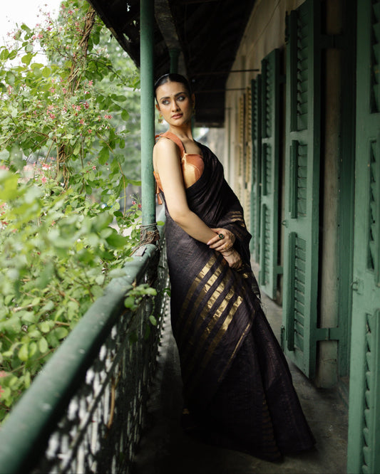Brown Pure Matka Silk Jamdani Handloom Saree