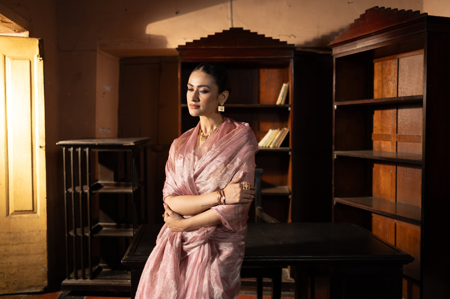 Pink Tissue Silk Jamdani Handloom Saree