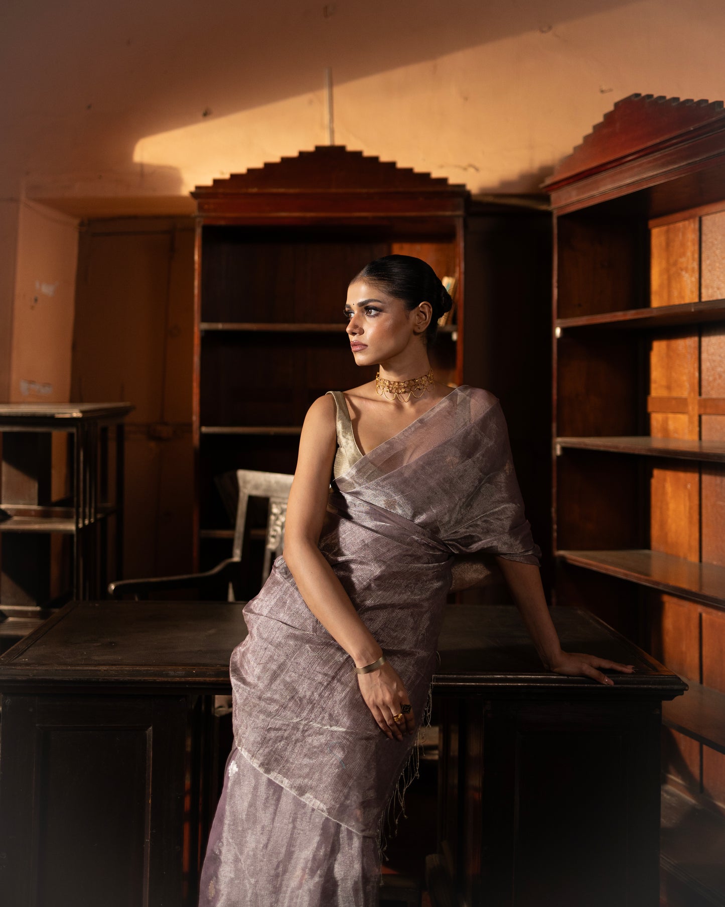 Lilac Tissue Silk Jamdani Handloom Saree