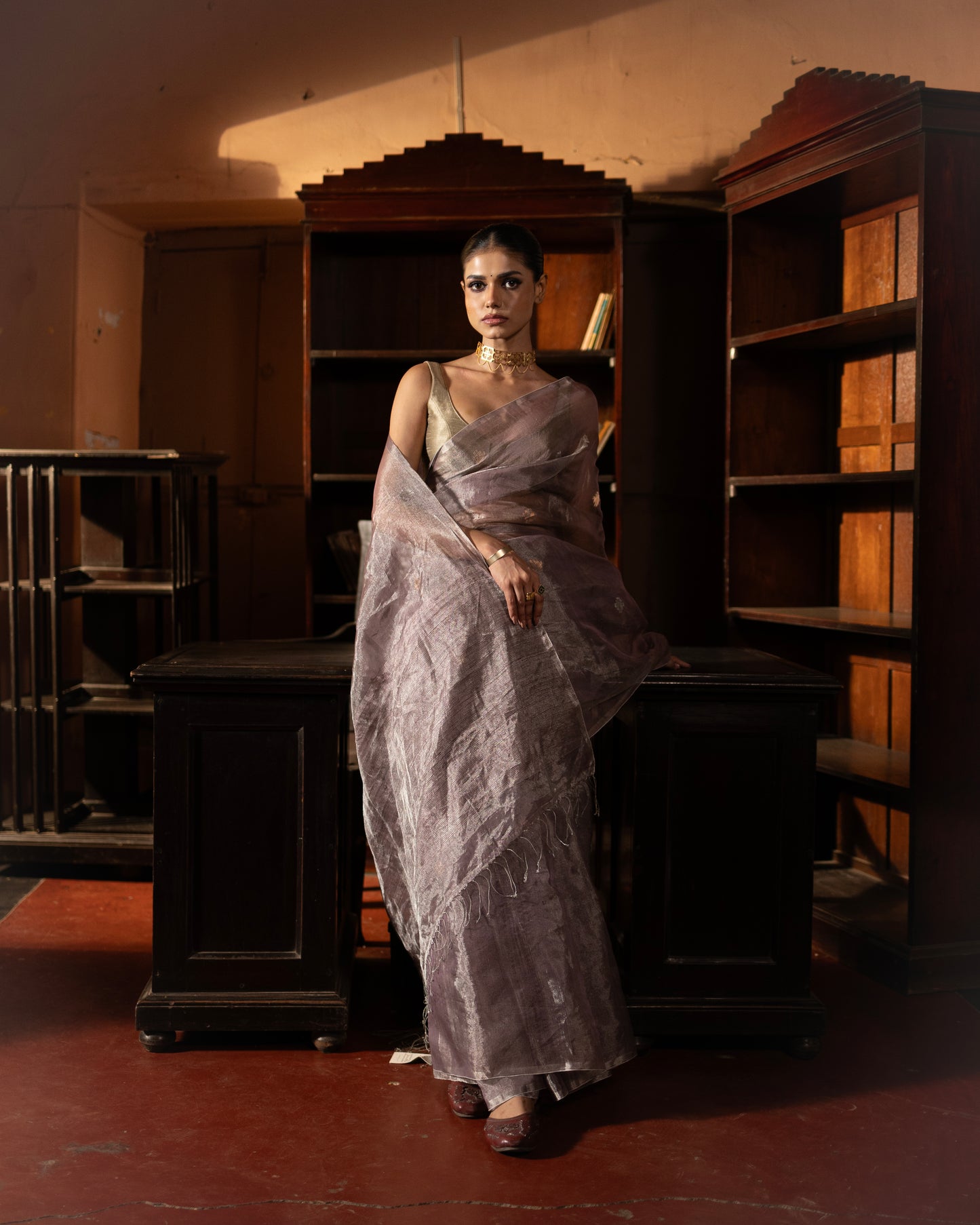 Lilac Tissue Silk Jamdani Handloom Saree
