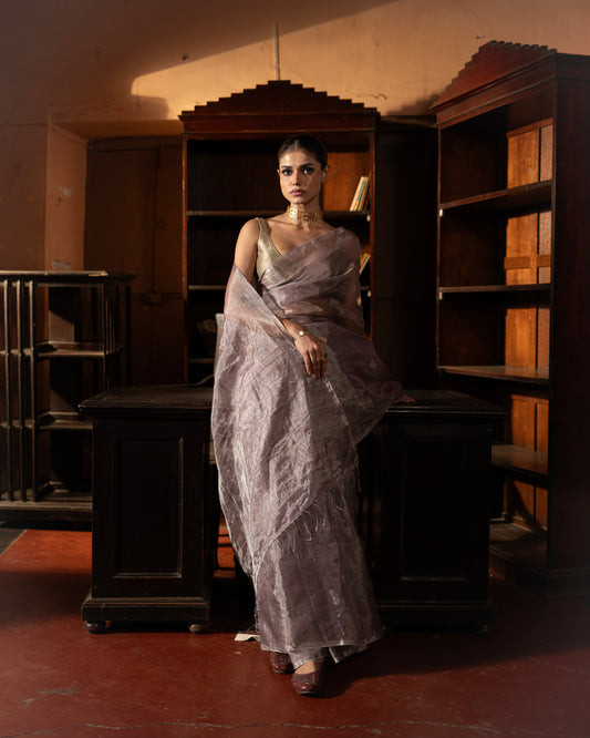 Lilac Tissue Silk Jamdani Handloom Saree