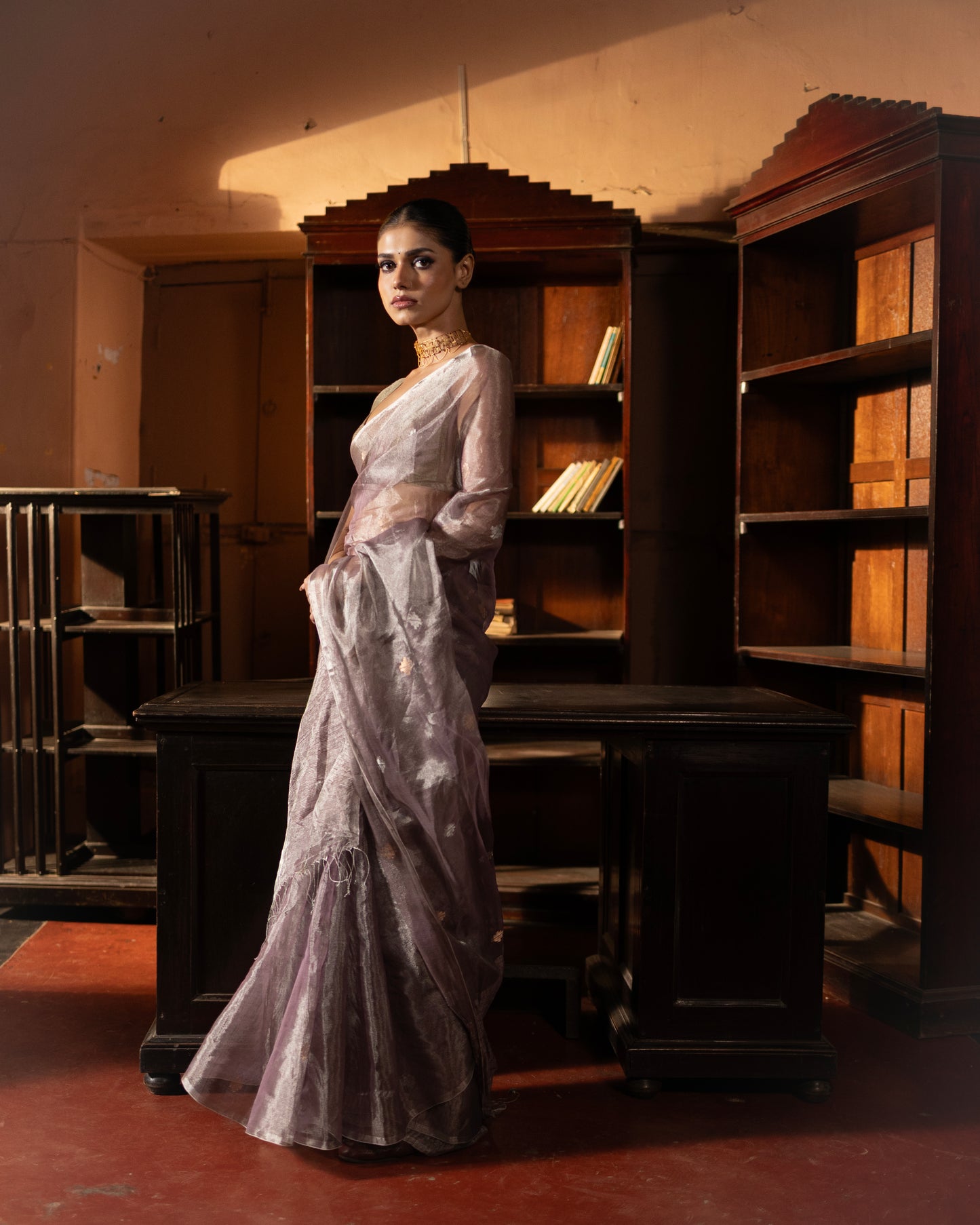 Lilac Tissue Silk Jamdani Handloom Saree