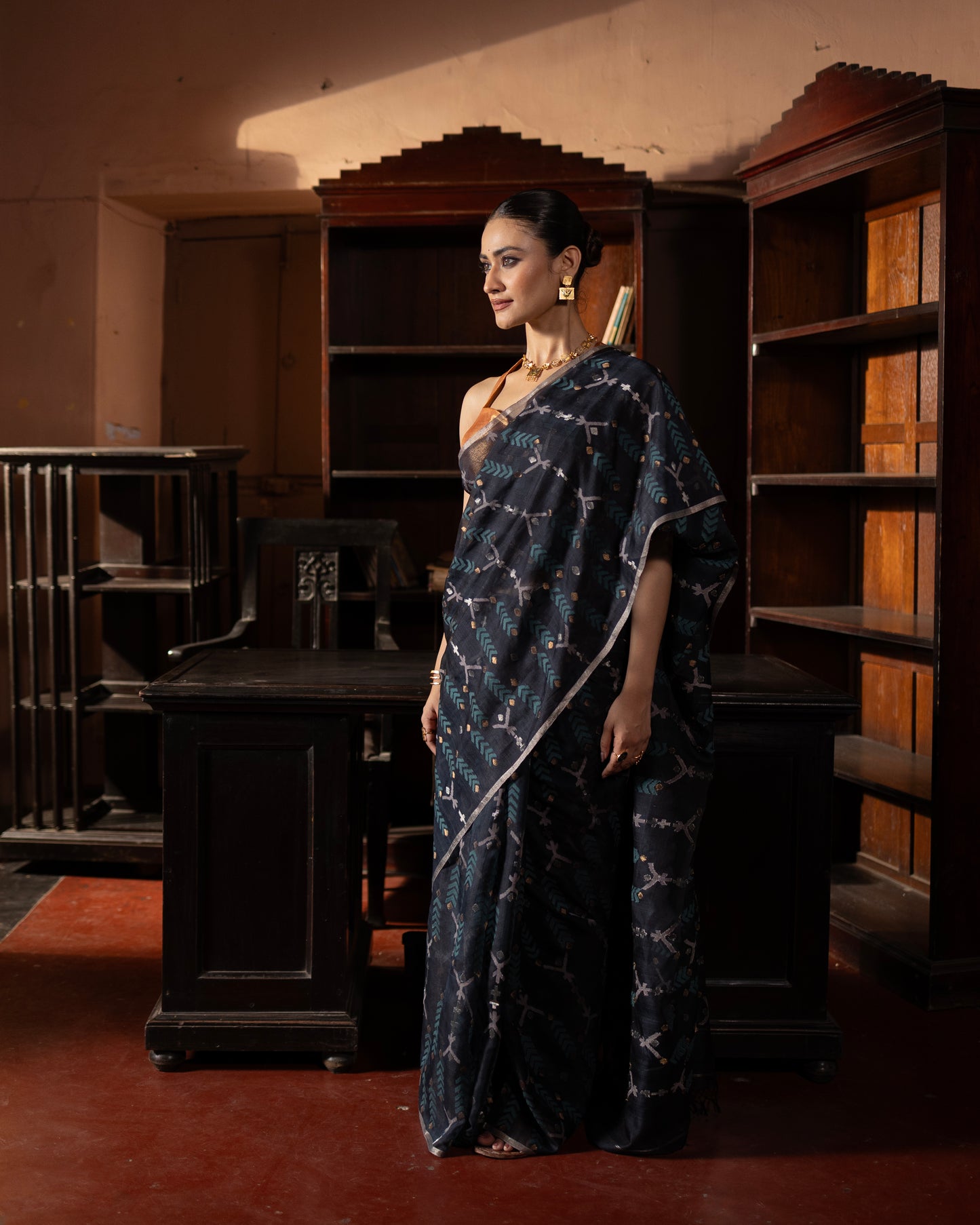 Blue Pure Organza Silk Jamdani  Handloom Saree