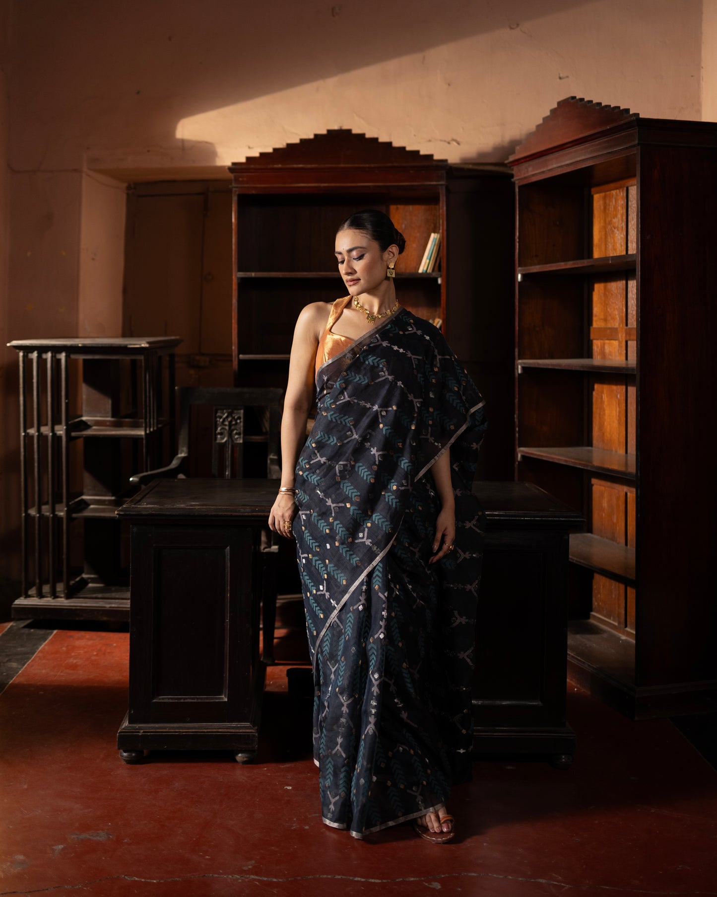 Blue Pure Organza Silk Jamdani  Handloom Saree