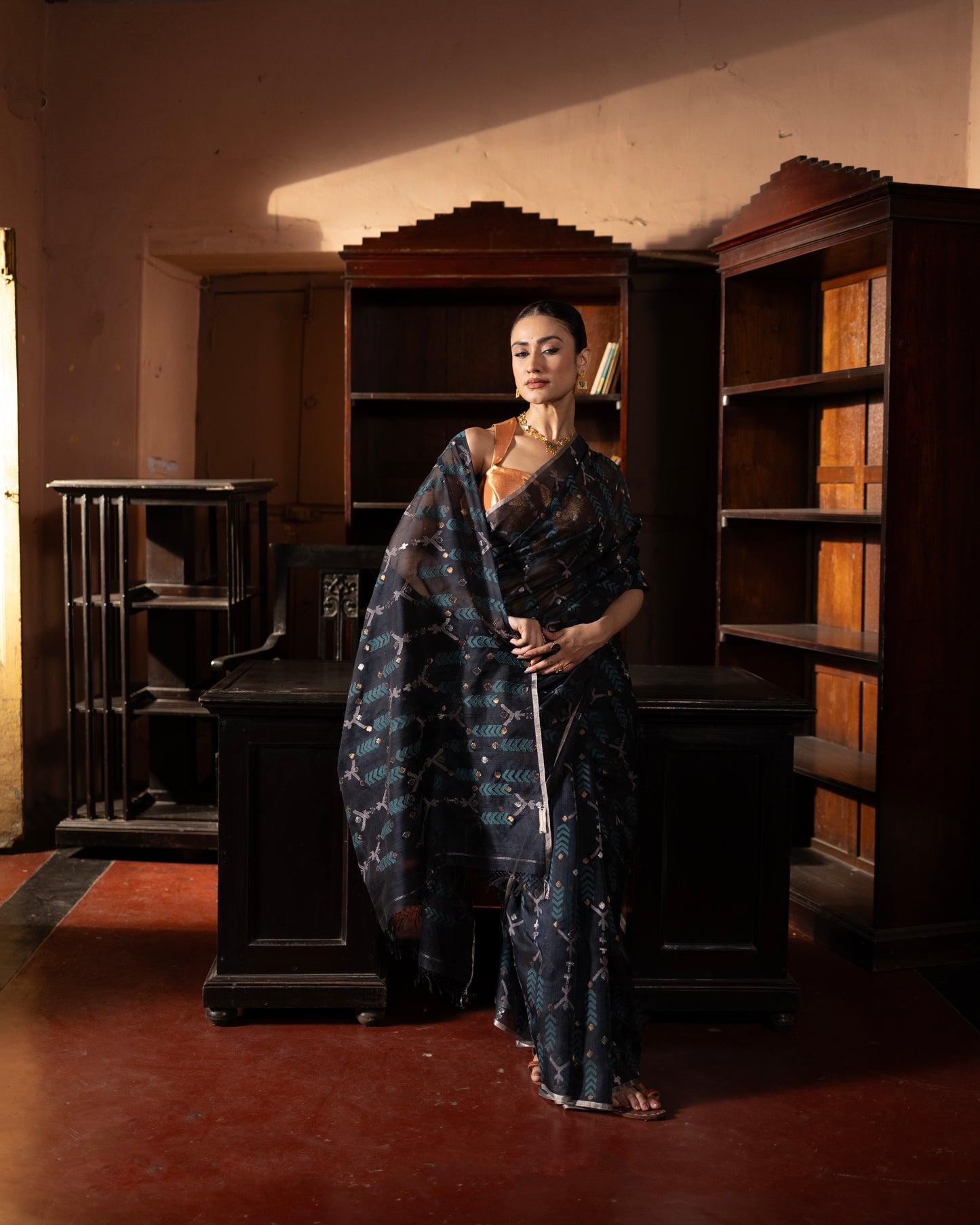 Blue Pure Organza Silk Jamdani  Handloom Saree