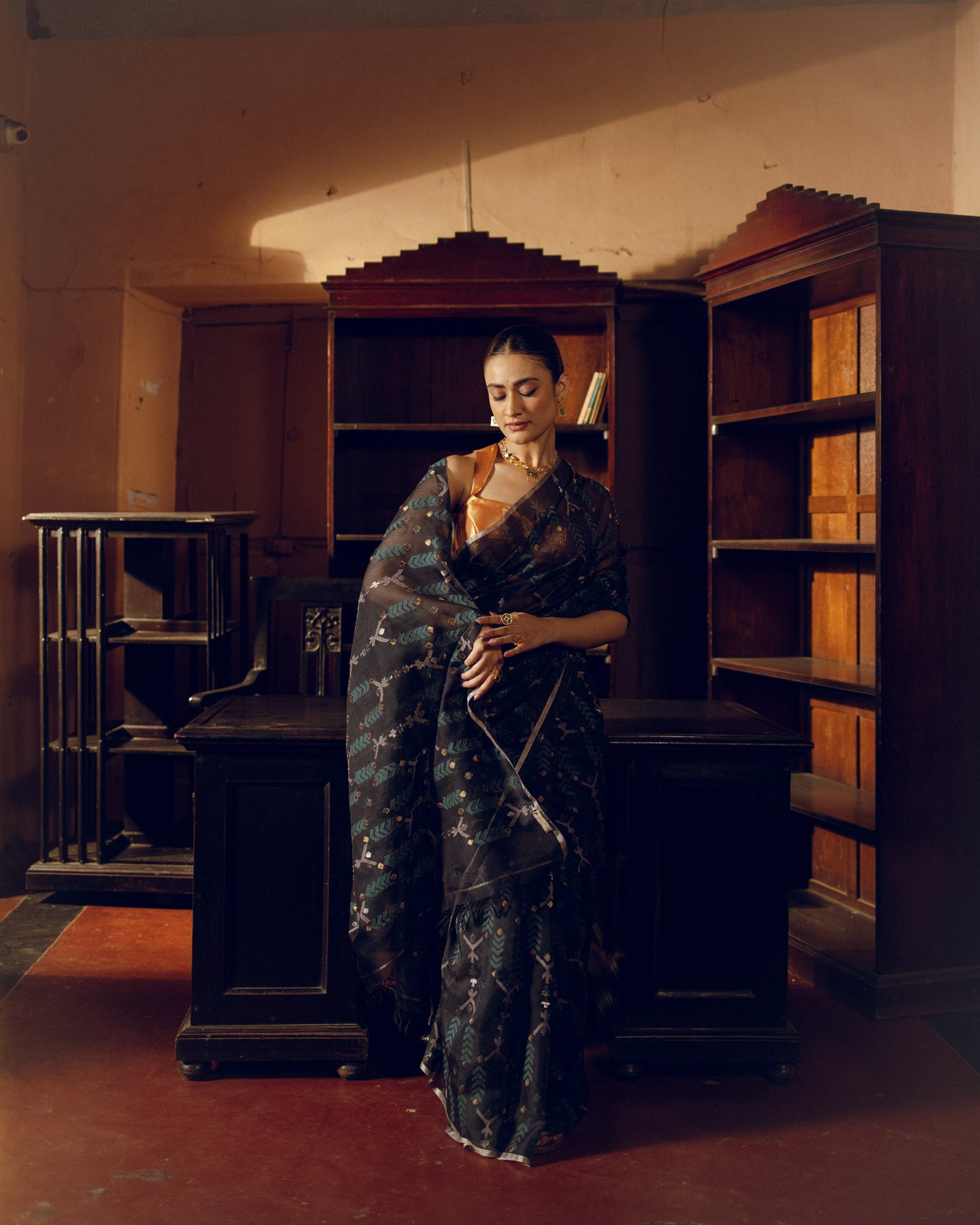 Blue Pure Organza Silk Jamdani  Handloom Saree