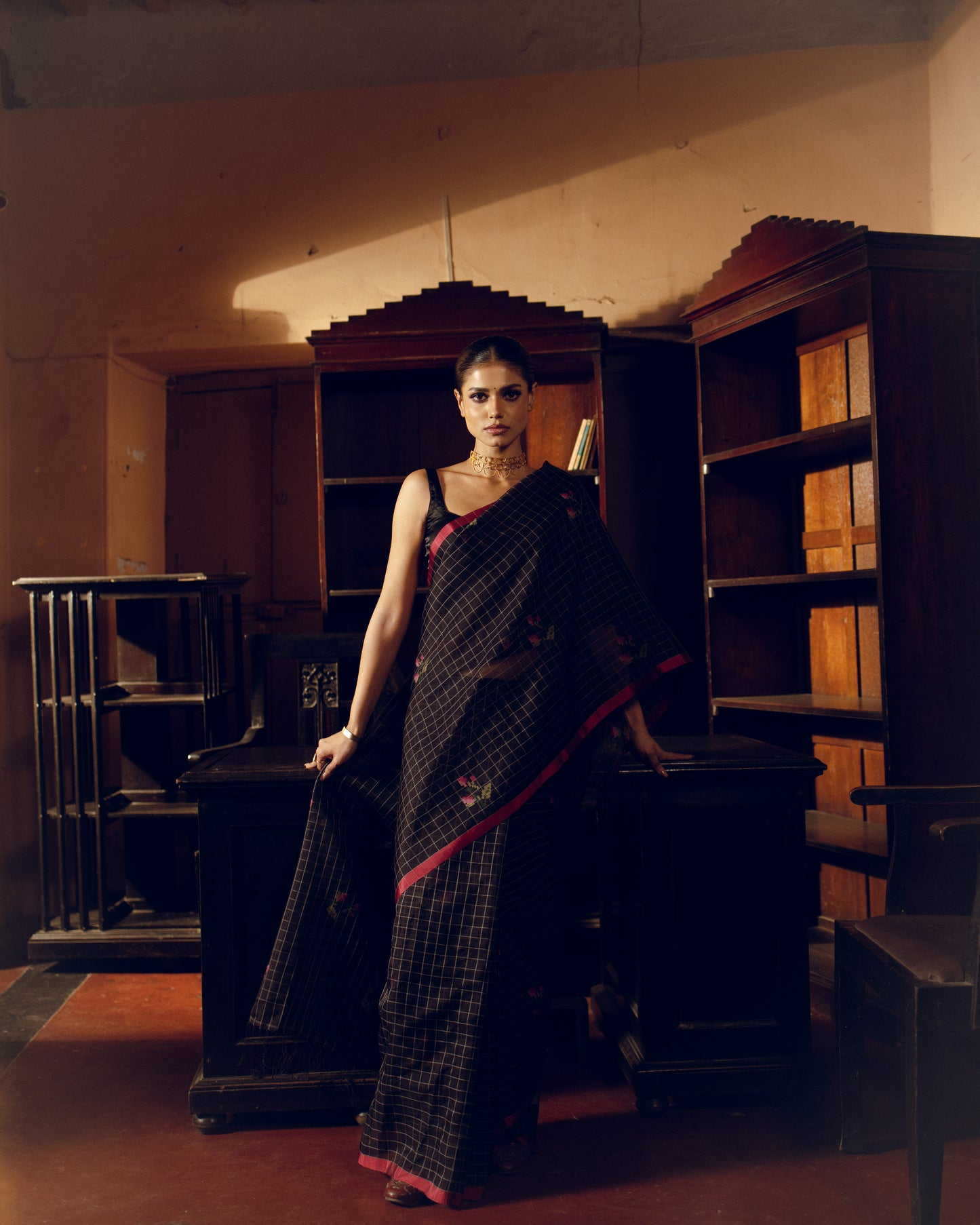 Black Pure Organza Silk Jamdani Handloom Saree