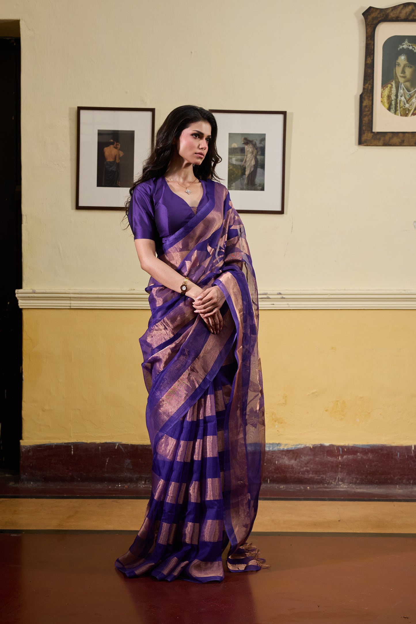 Purple Pure Organza Silk Jamdani Handloom Saree