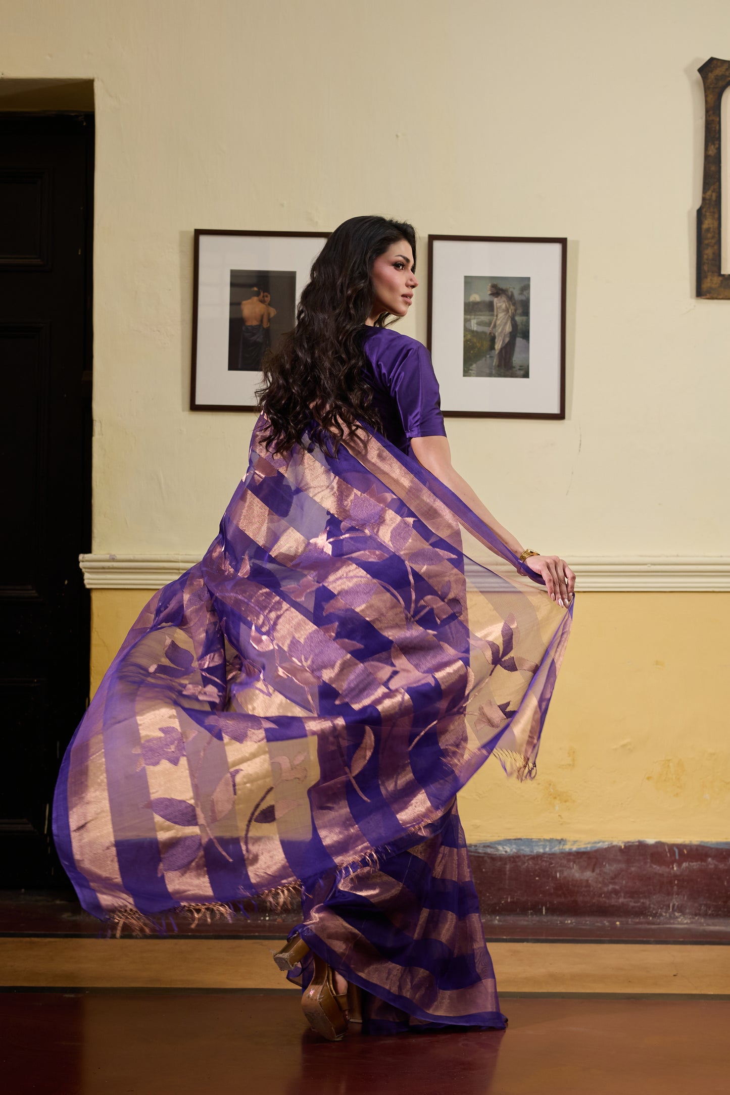 Purple Pure Organza Silk Jamdani Handloom Saree