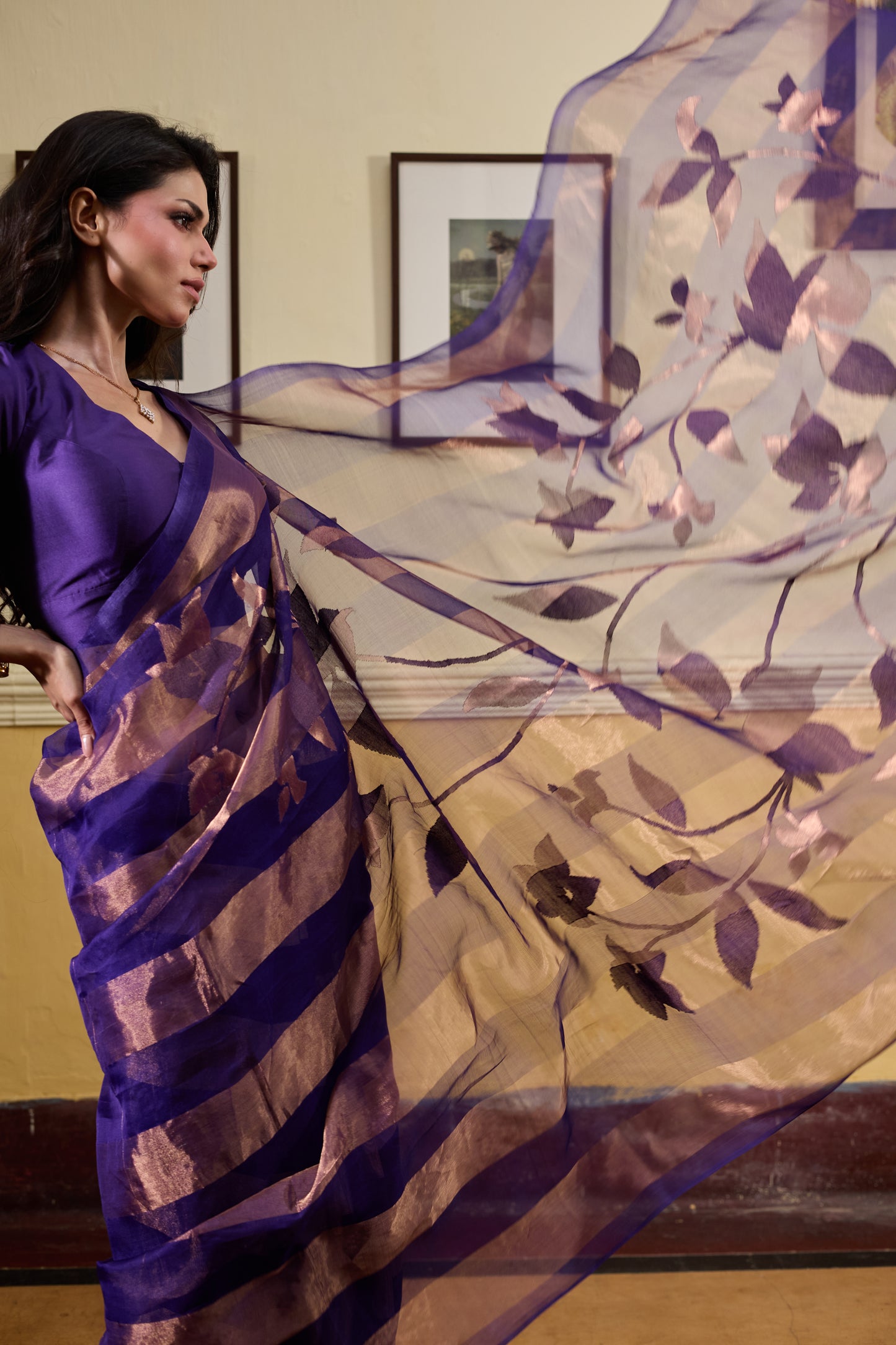 Purple Pure Organza Silk Jamdani Handloom Saree