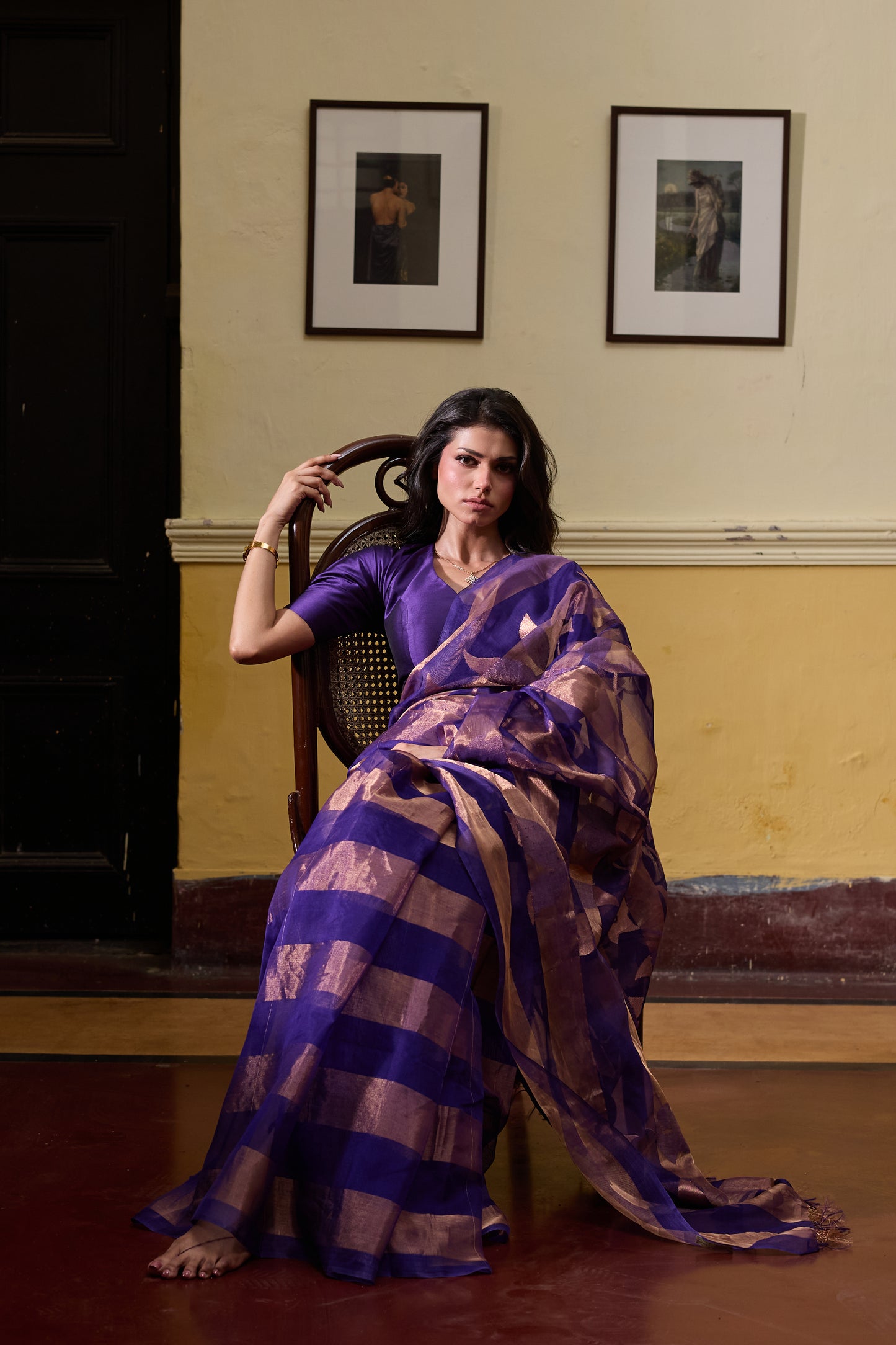 Purple Pure Organza Silk Jamdani Handloom Saree