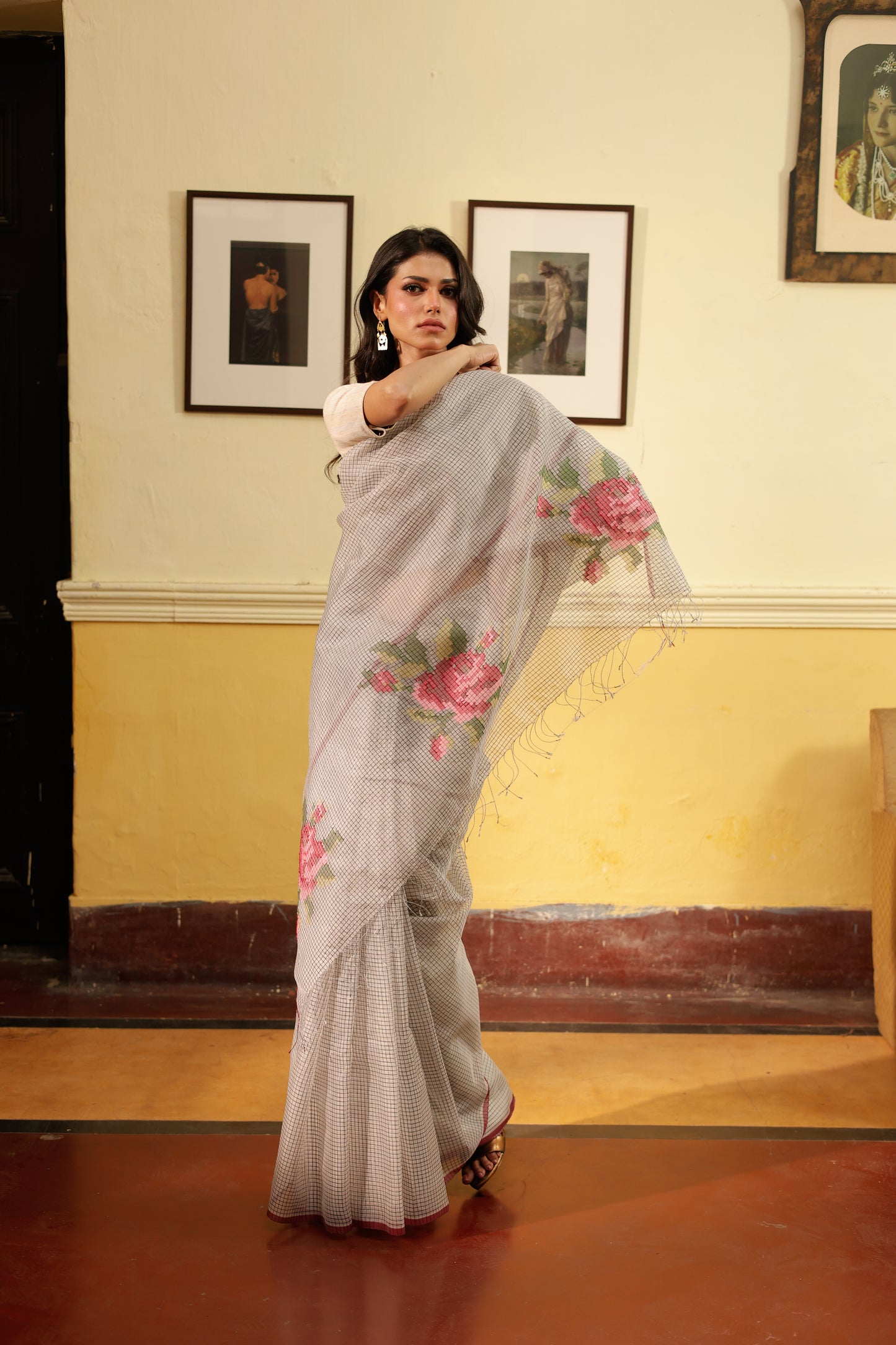 White Pure Organza Silk Jamdani Handloom Saree
