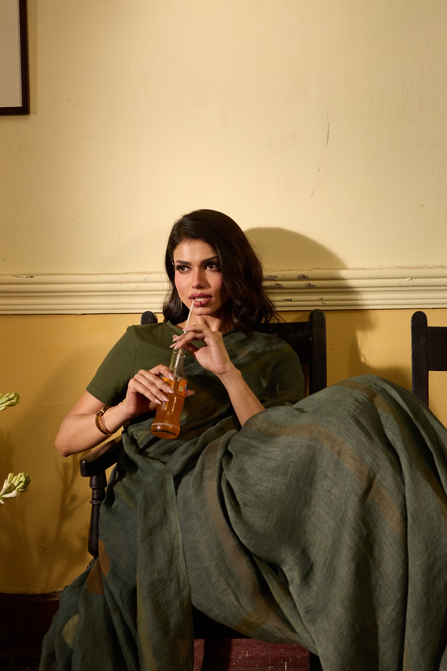 Green Pure Linen Jamdani Handloom Saree