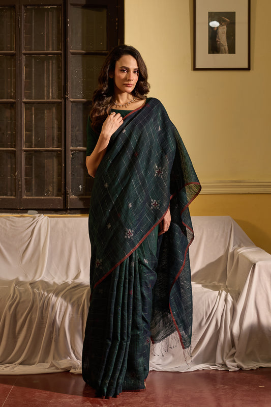 Green Pure Matka Silk Jamdani Handloom Saree