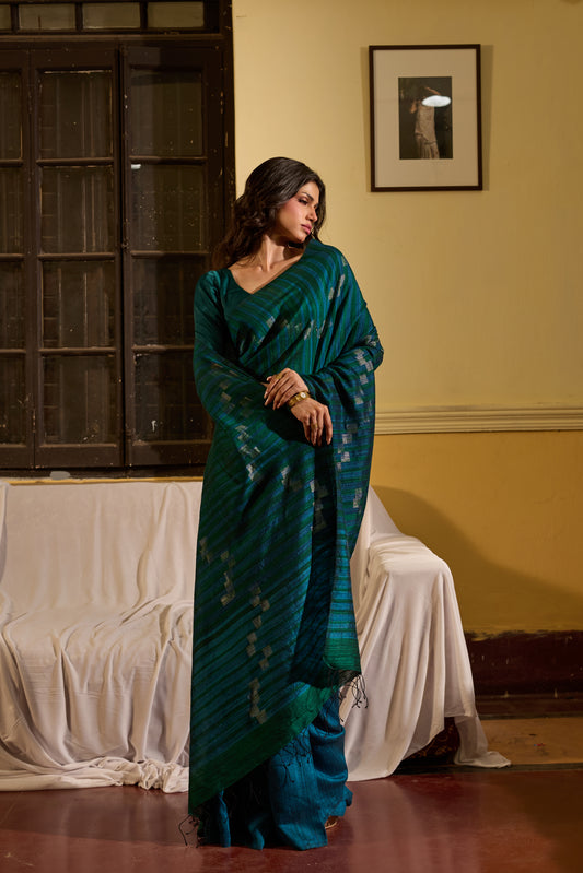 Green Pure Matka Silk Jamdani Handloom Saree