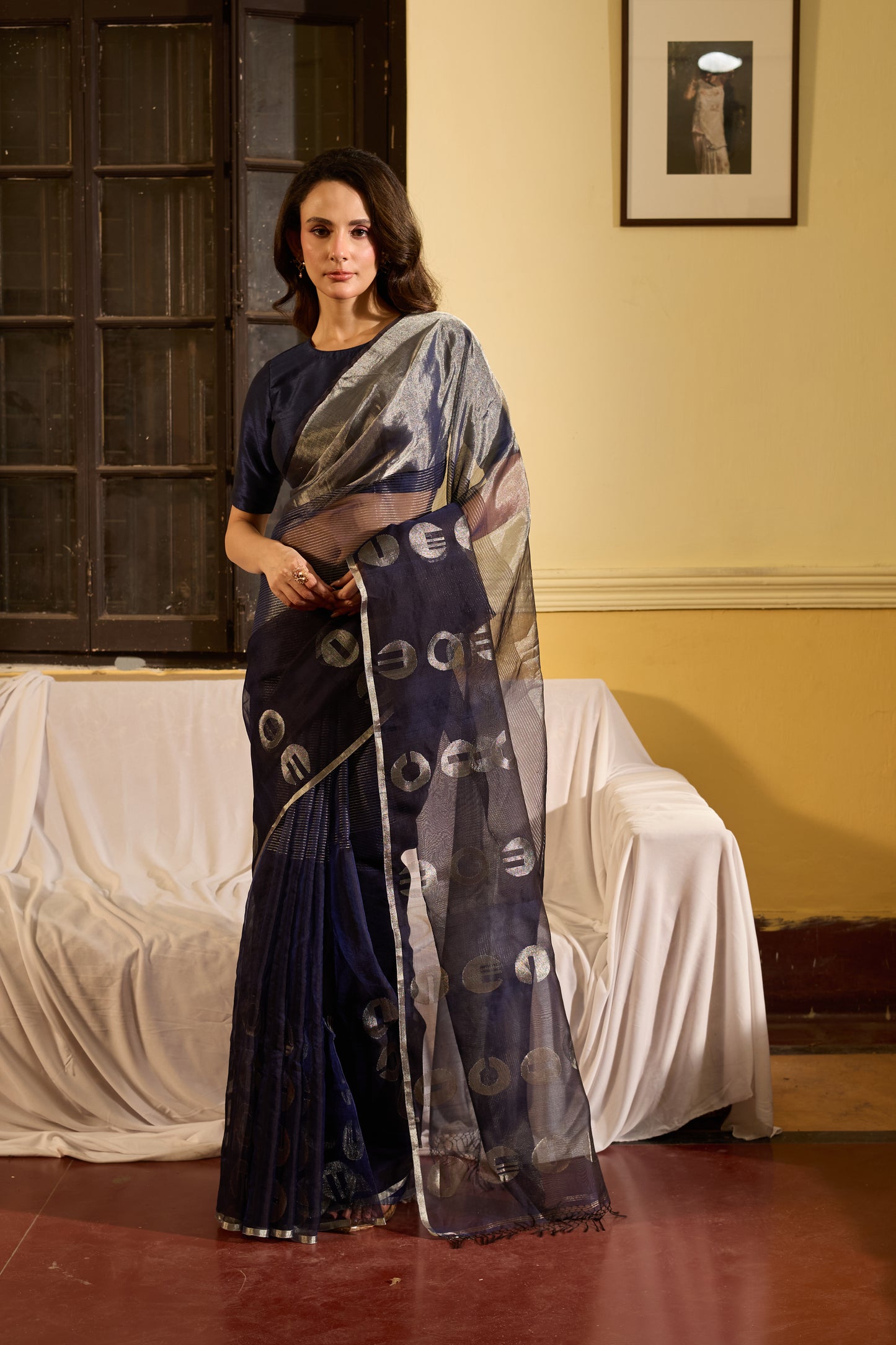 Blue Pure Organza Silk Jamdani Handloom Saree