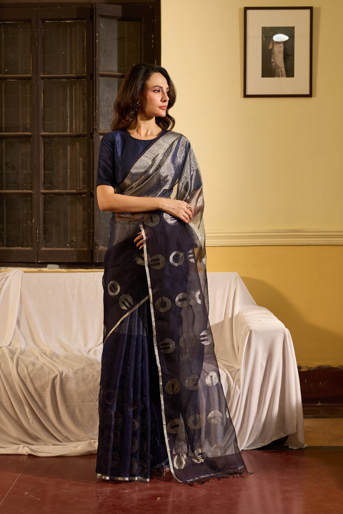 Blue Pure Organza Silk Jamdani Handloom Saree
