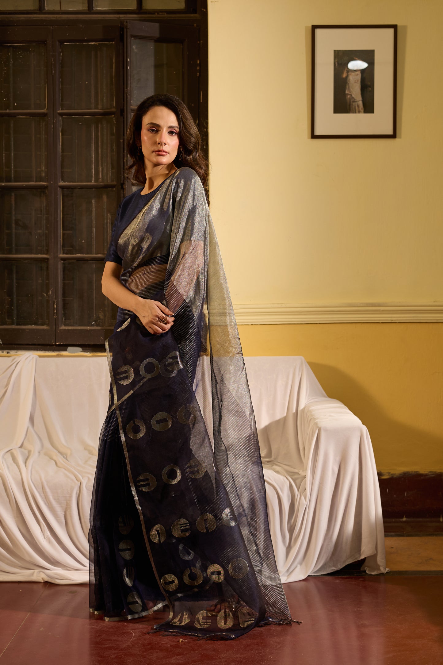 Blue Pure Organza Silk Jamdani Handloom Saree