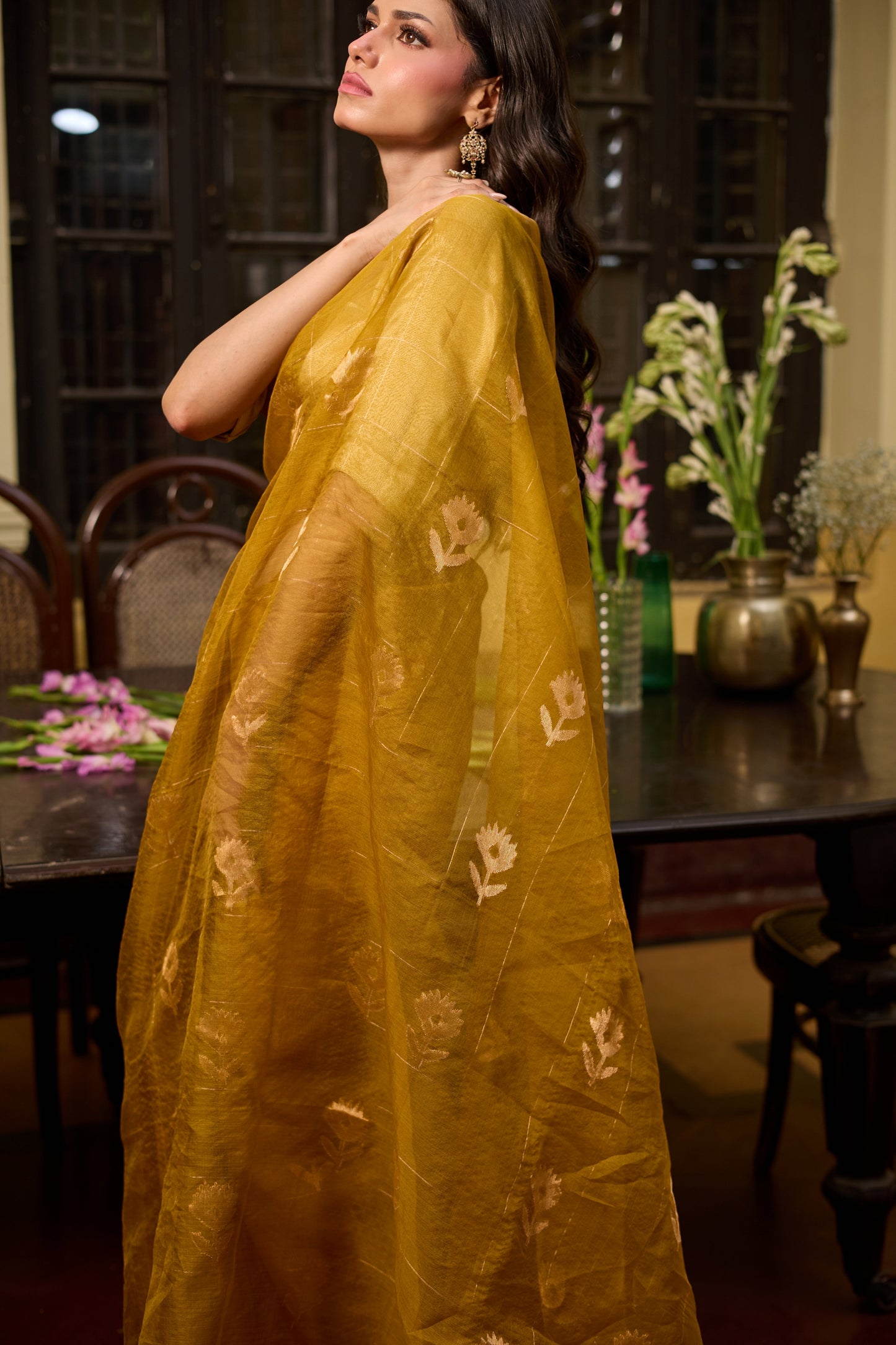Yellow Pure Organza Silk Jamdani Handloom Saree