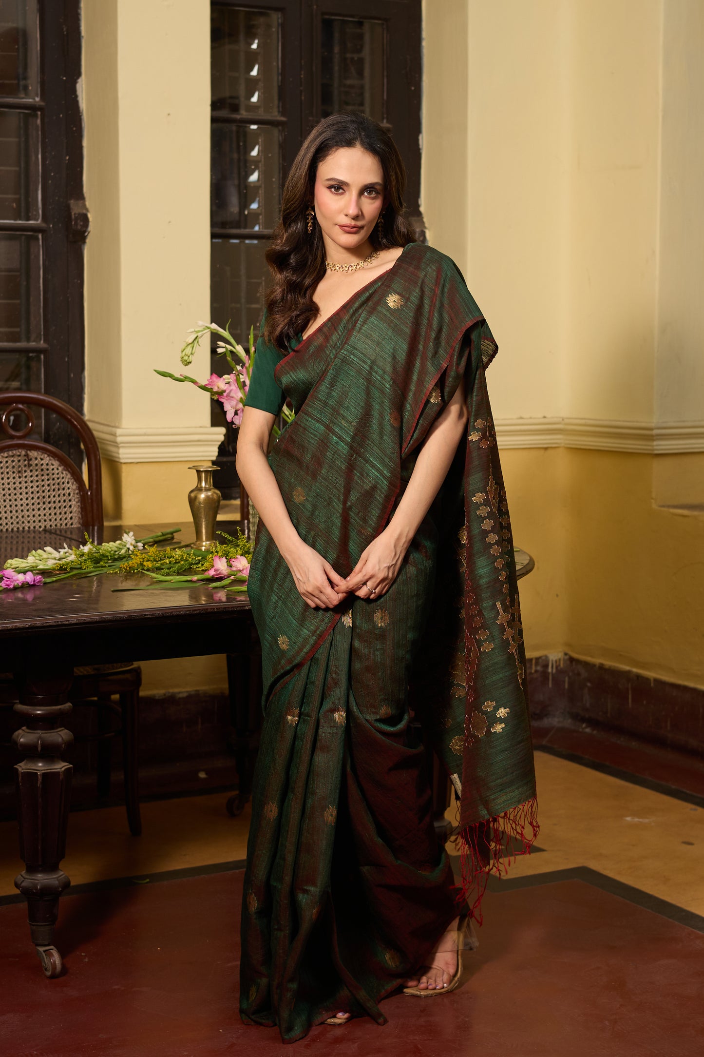 Green Pure Matka Silk Jamdani Handloom Saree