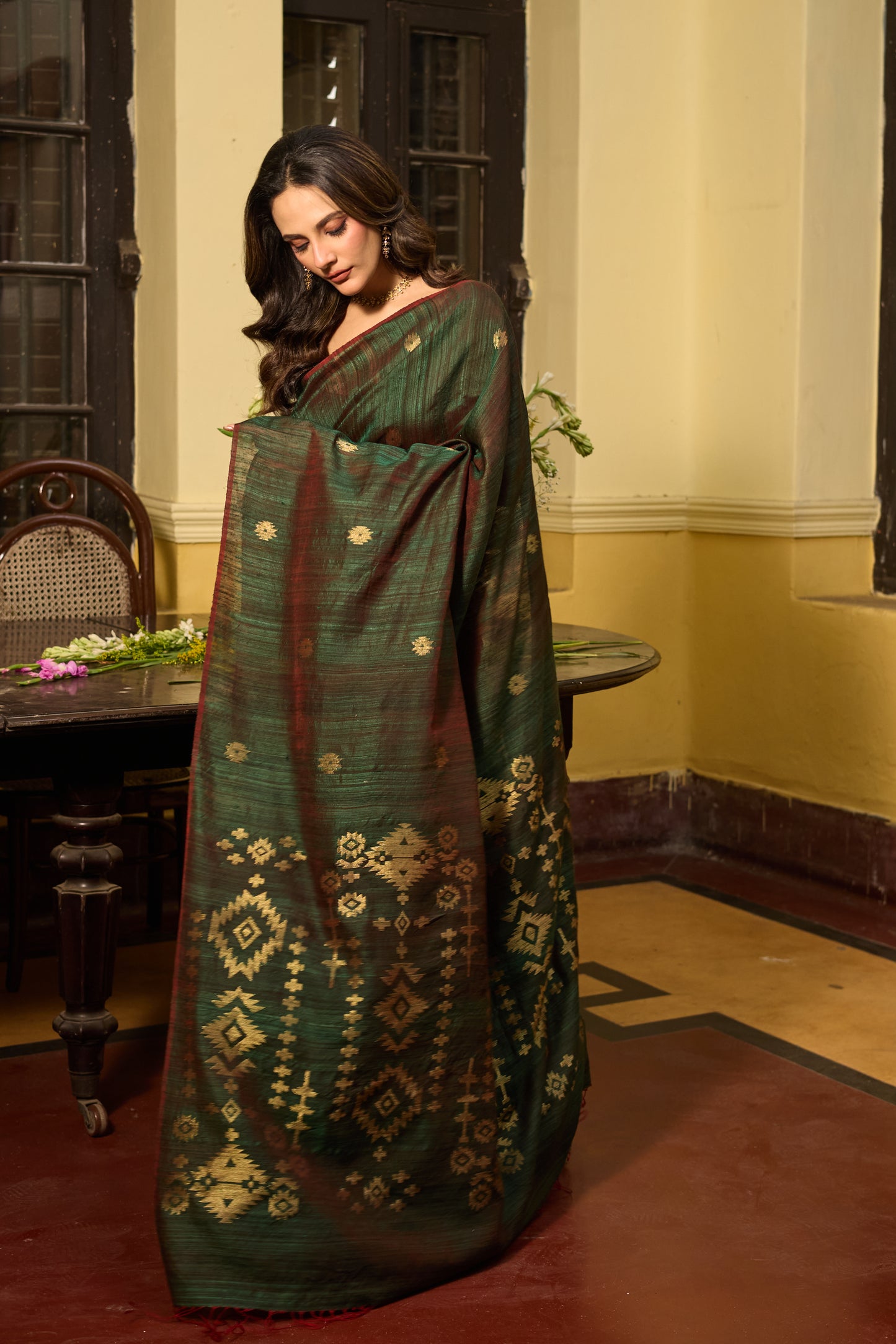 Green Pure Matka Silk Jamdani Handloom Saree