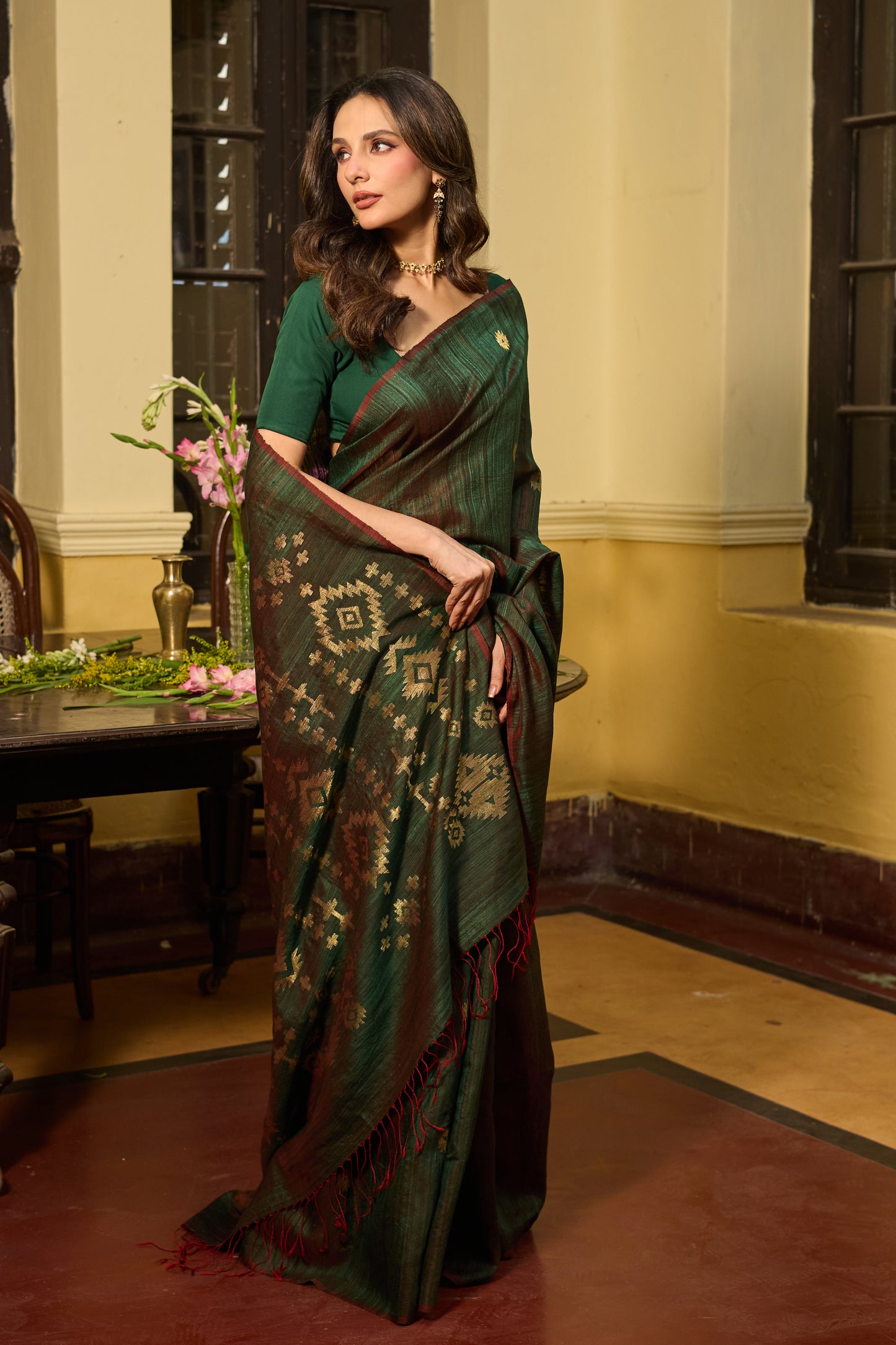 Green Pure Matka Silk Jamdani Handloom Saree