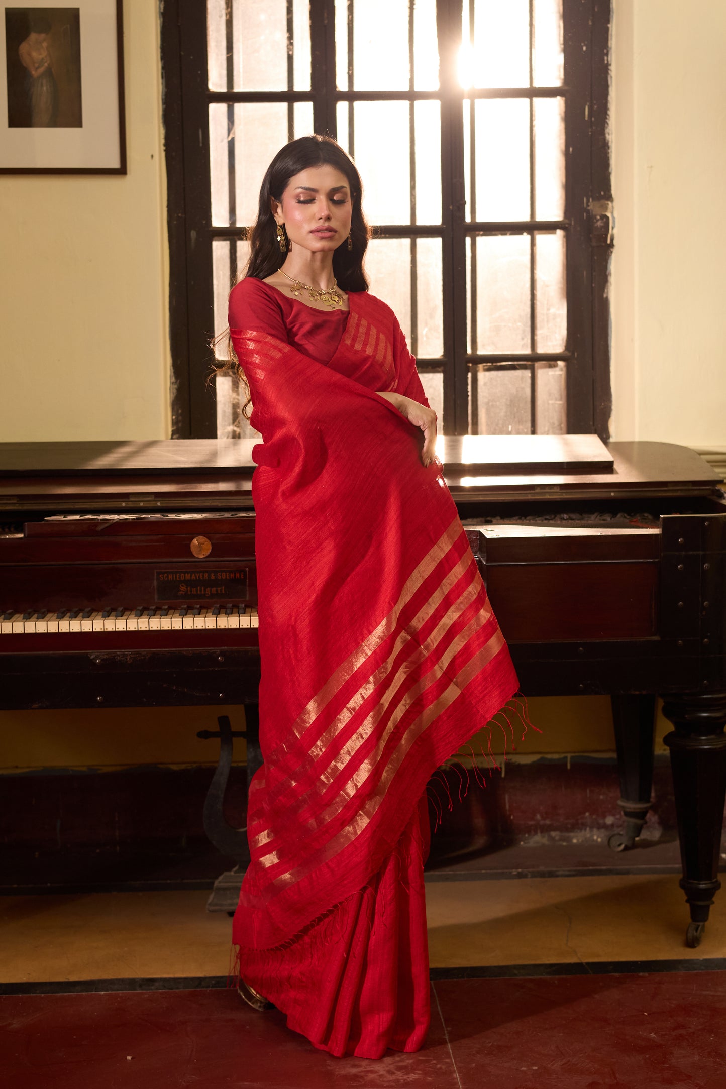 Red Pure Matka Silk Jamdani Handloom Saree
