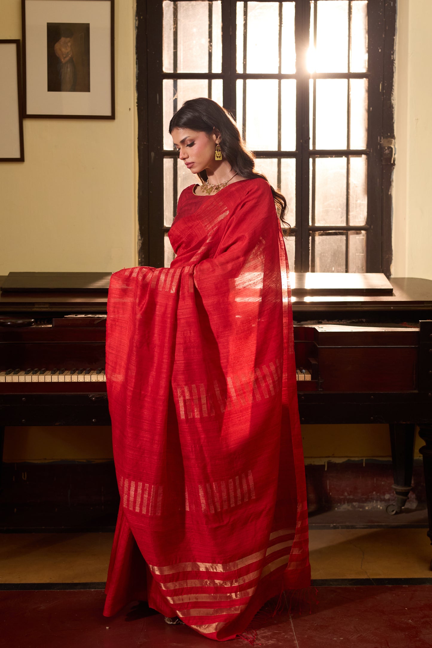 Red Pure Matka Silk Jamdani Handloom Saree