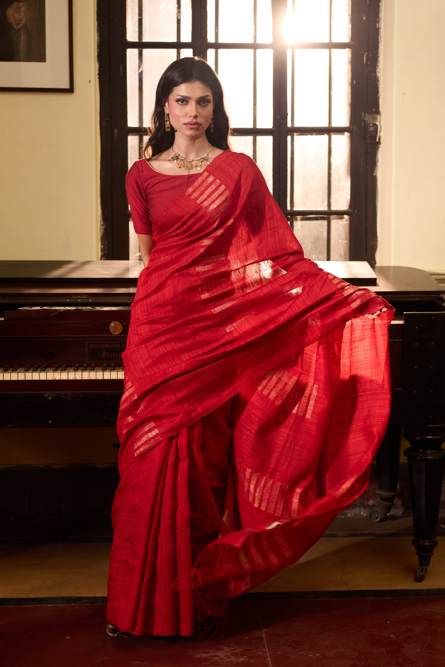 Red Pure Matka Silk Jamdani Handloom Saree