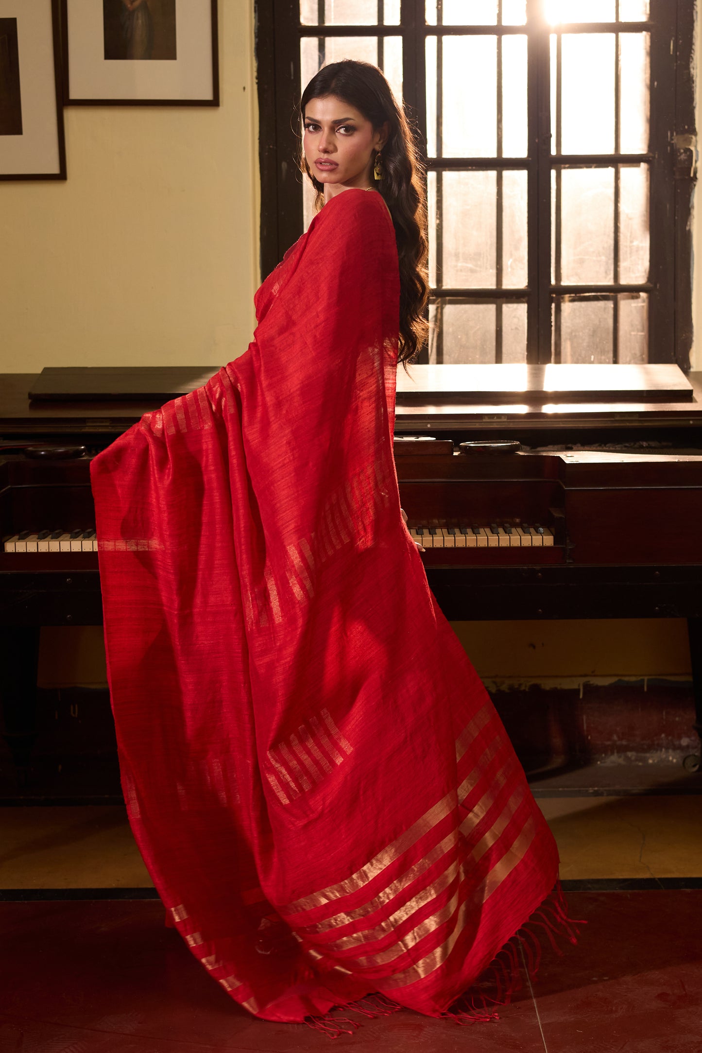 Red Pure Matka Silk Jamdani Handloom Saree
