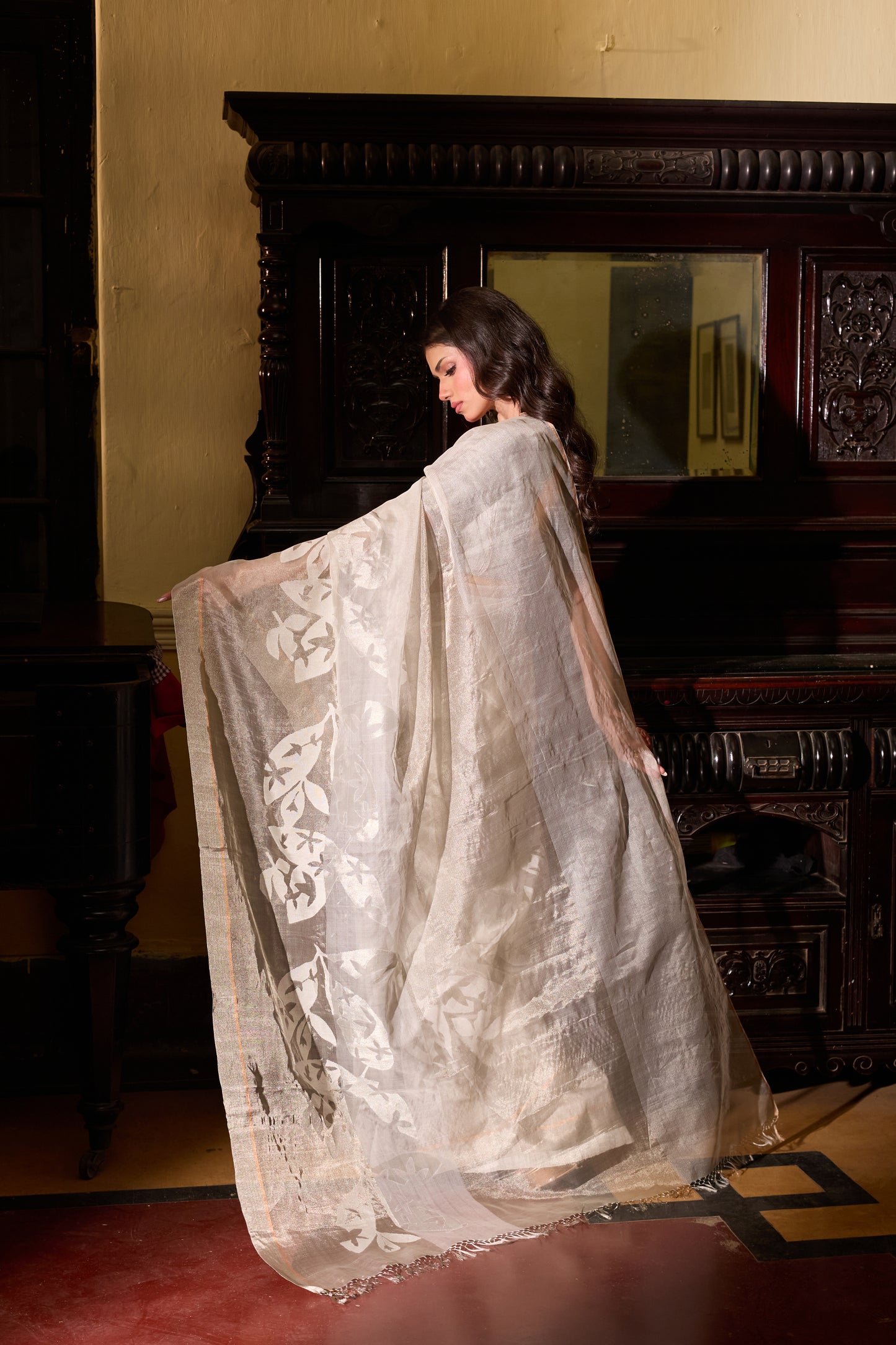 White Pure Organza Silk Tissue Jamdani handloom Saree