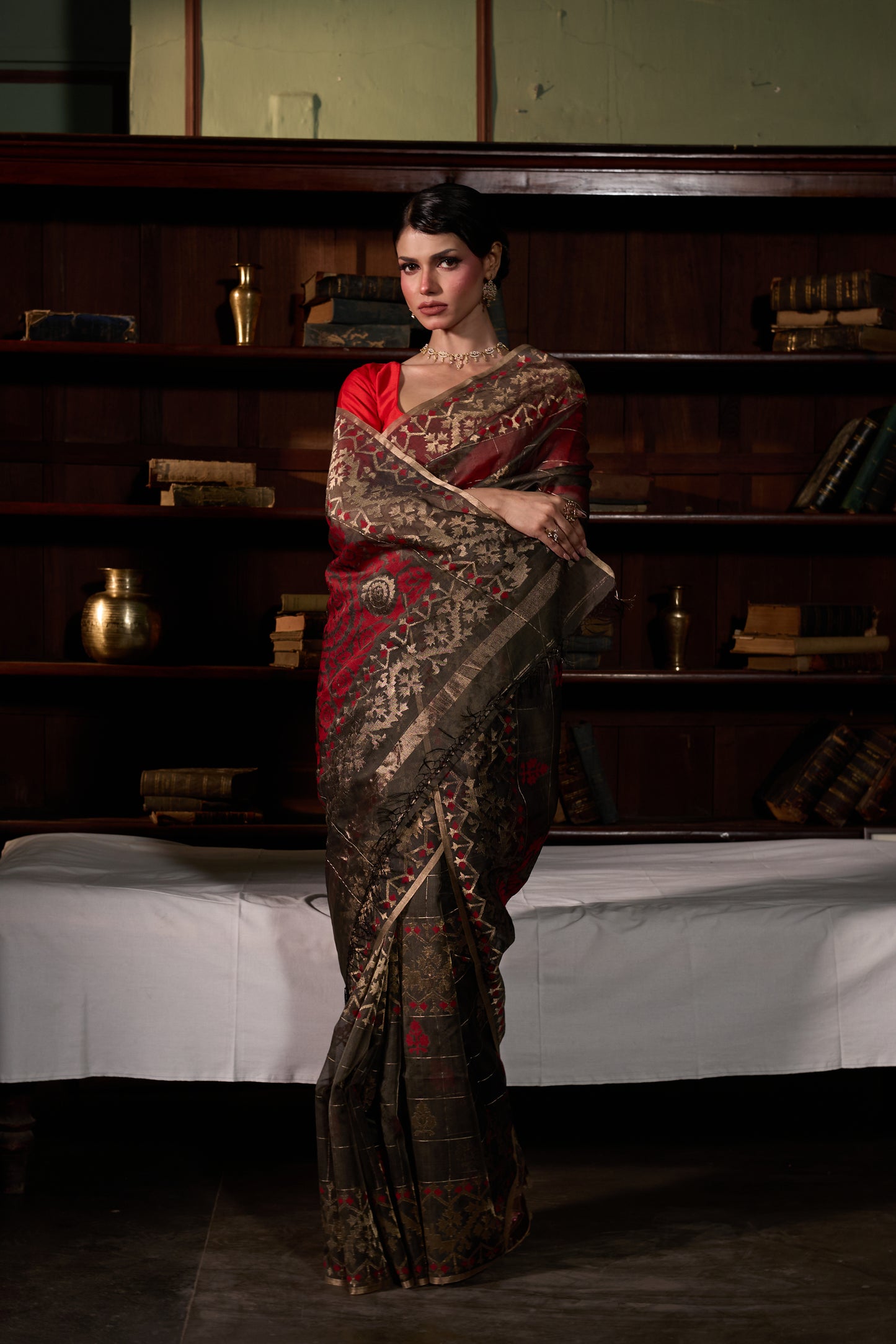 Green Pure Organza Silk Traditional Jamdani Saree