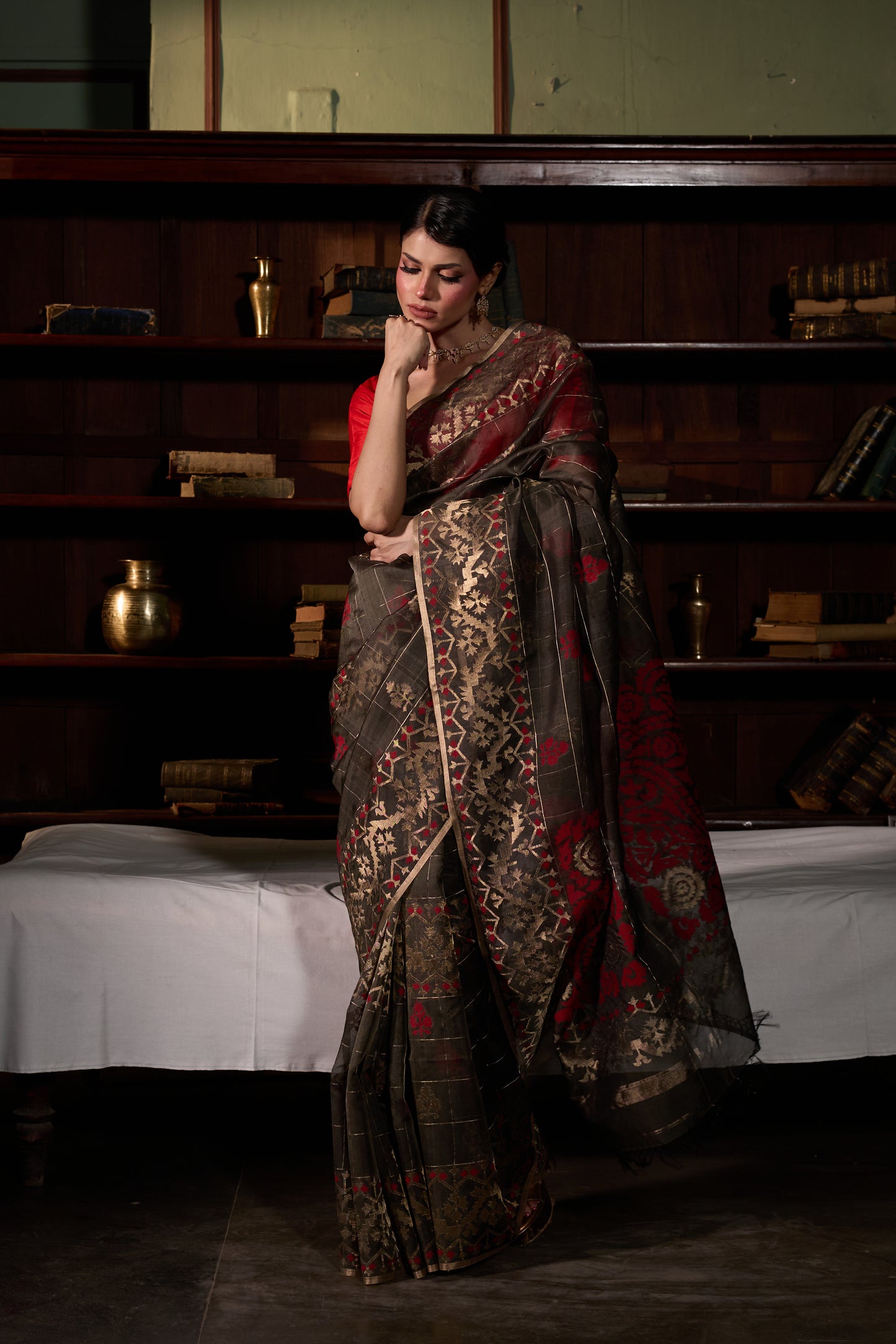 Green Pure Organza Silk Traditional Jamdani Saree