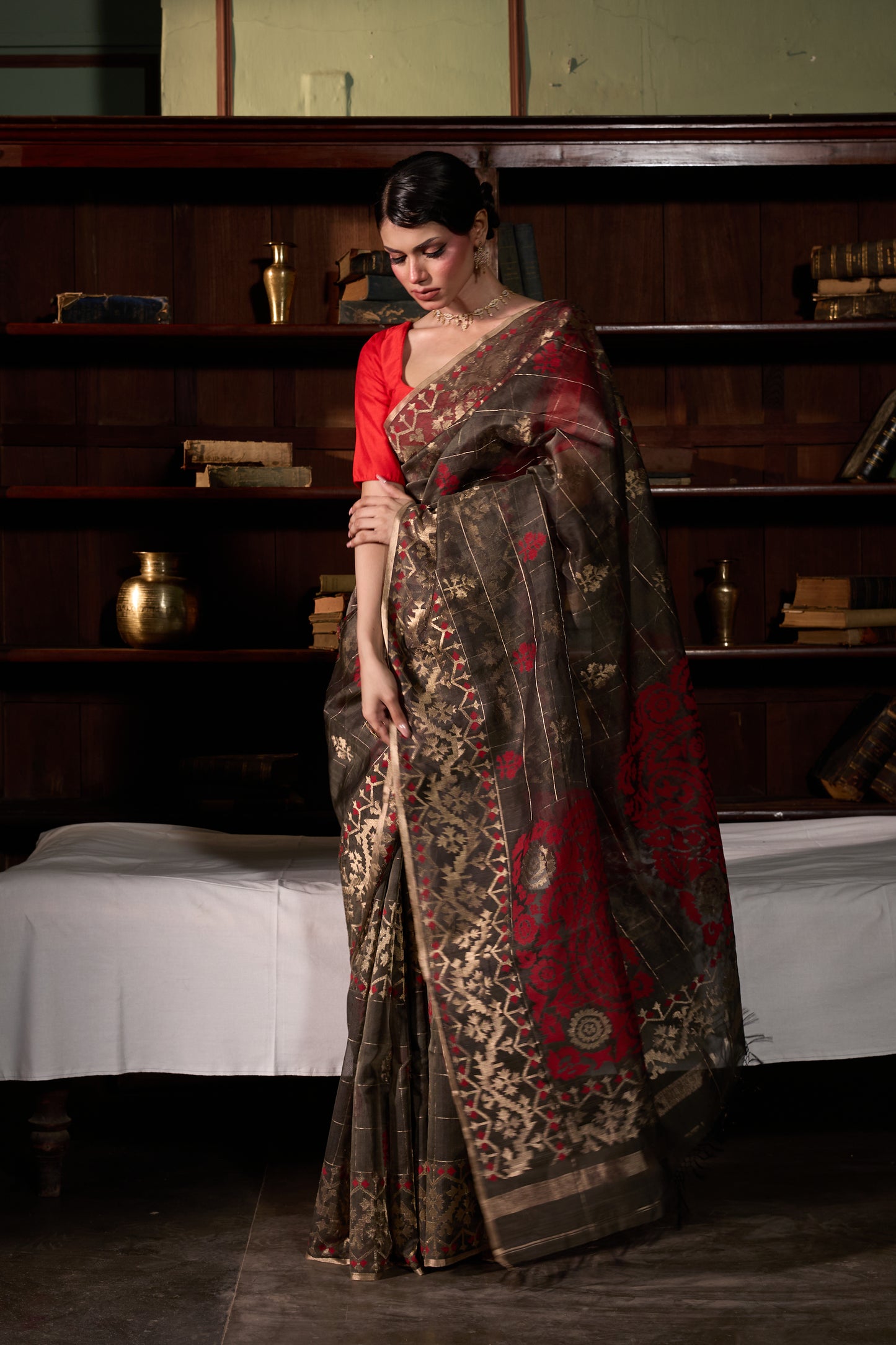Green Pure Organza Silk Traditional Jamdani Saree
