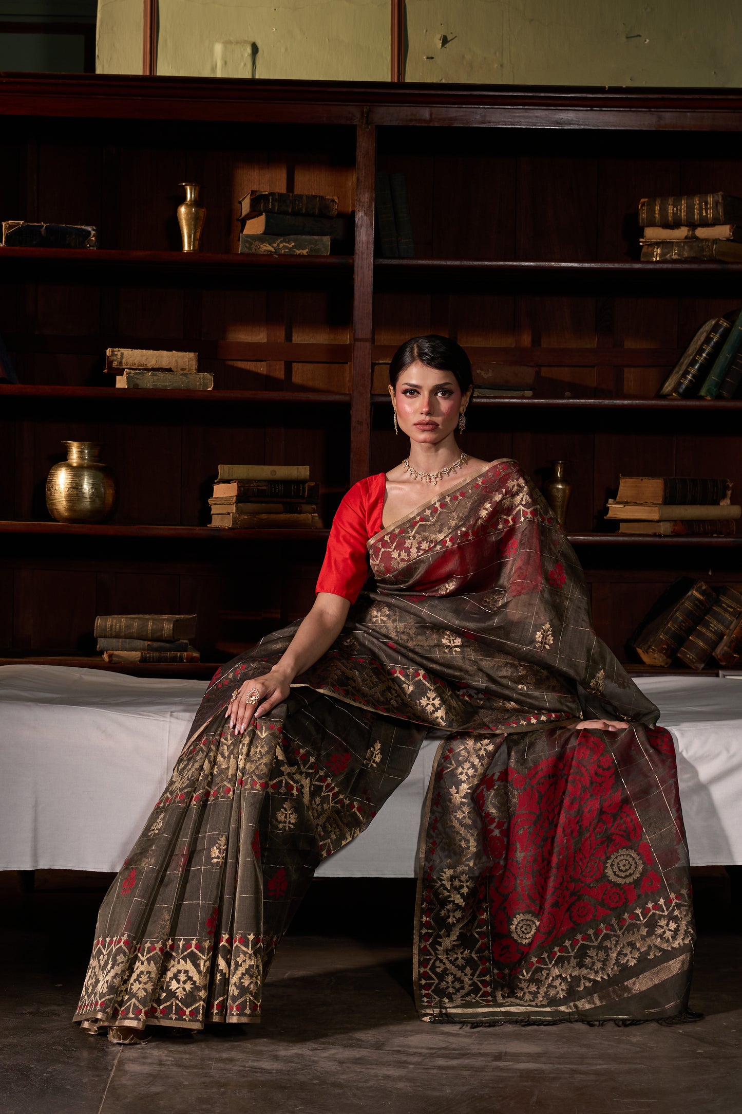 Green Pure Organza Silk Traditional Jamdani Saree