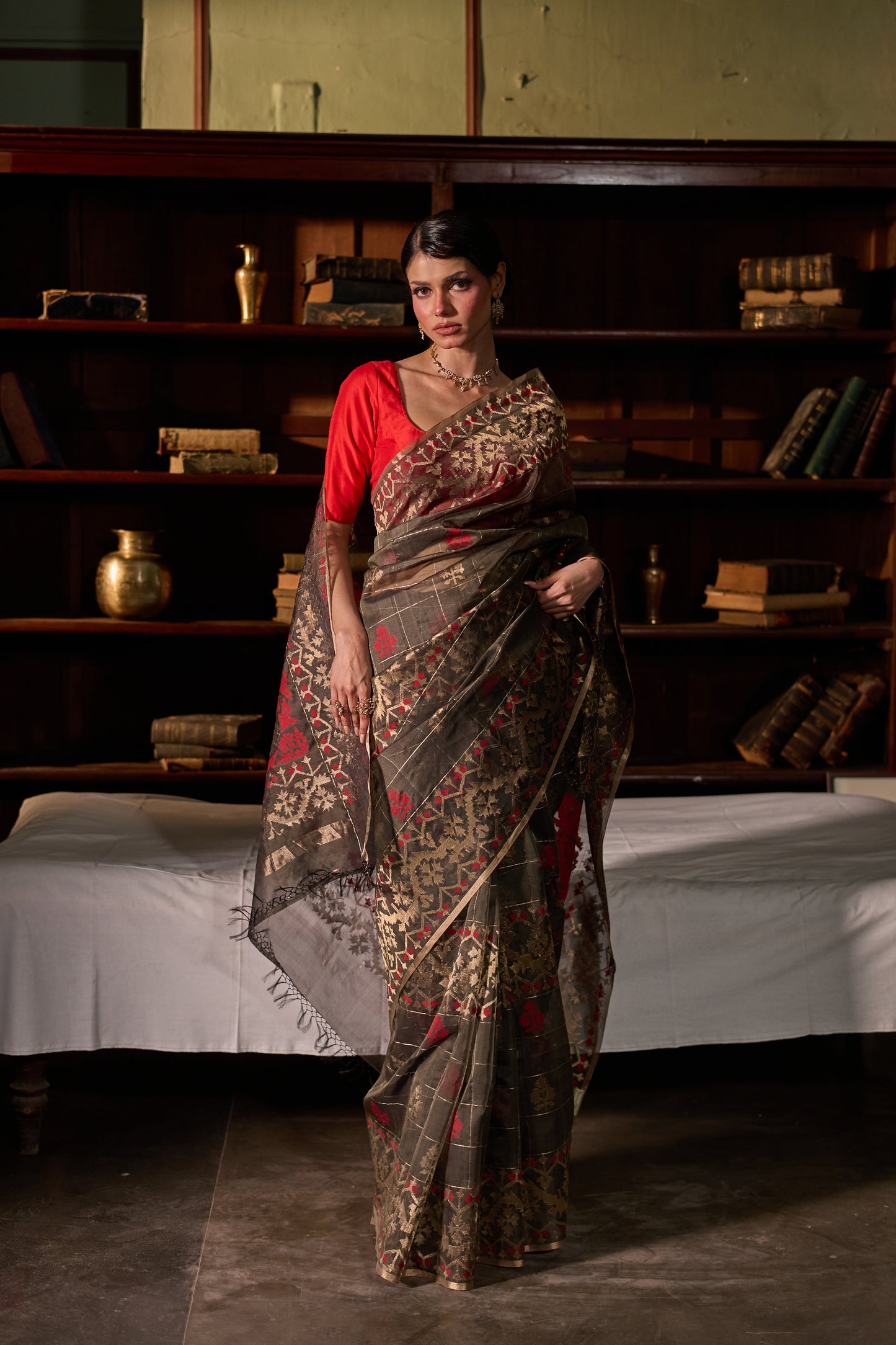 Green Pure Organza Silk Traditional Jamdani Saree