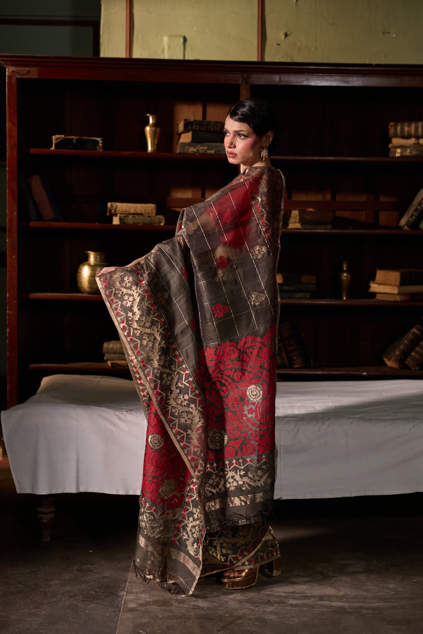 Green Pure Organza Silk Traditional Jamdani Saree