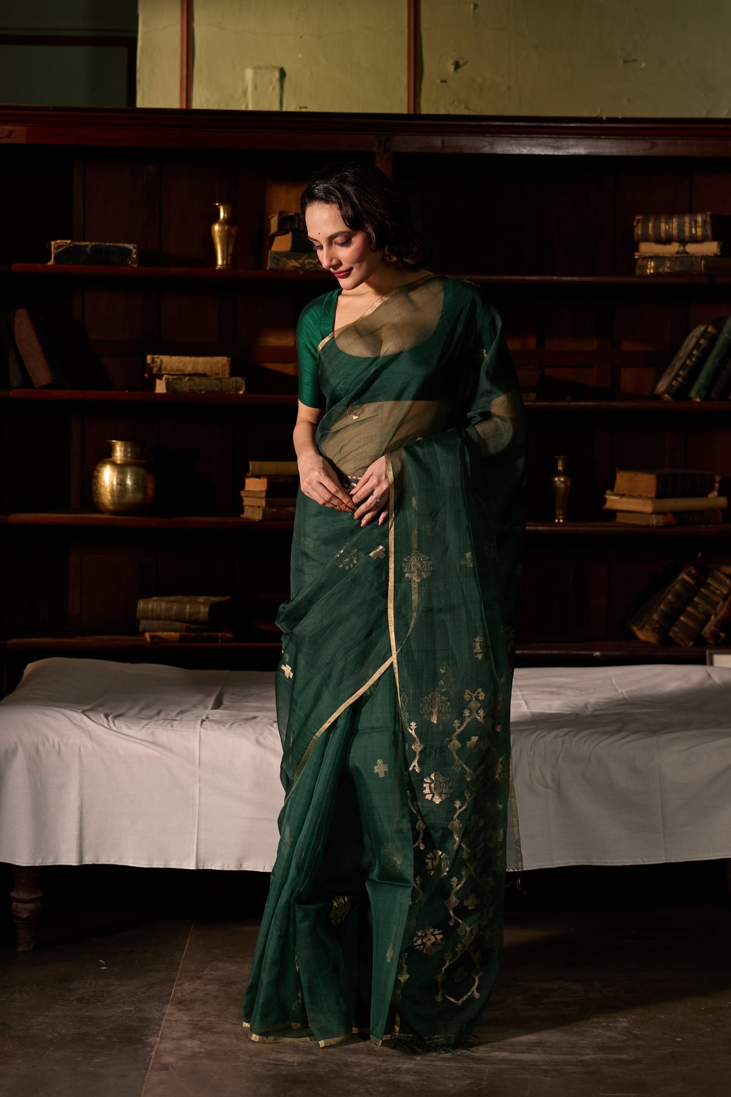 Green Pure Organza Silk Jamdani Handloom Saree