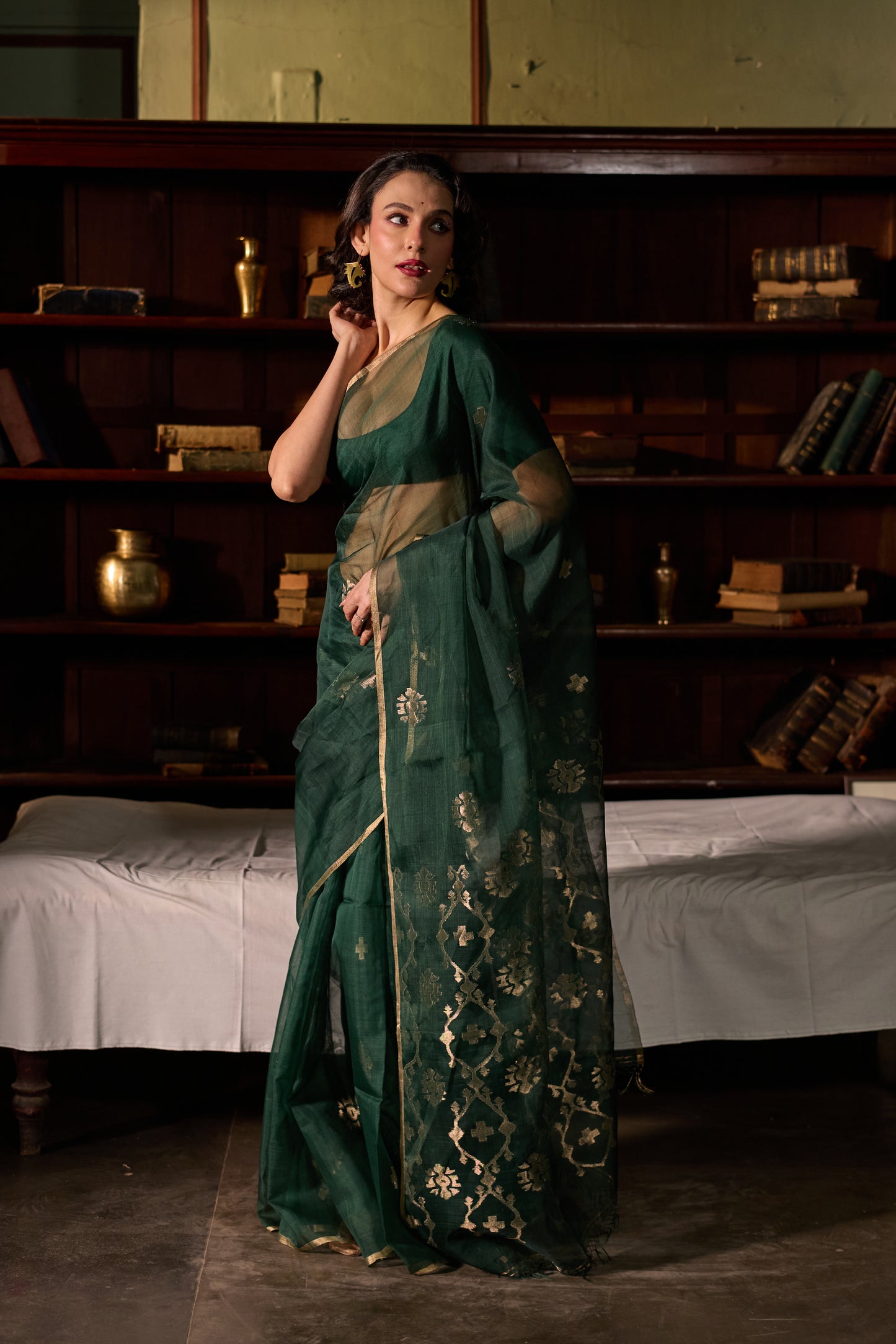 Green Pure Organza Silk Jamdani Handloom Saree