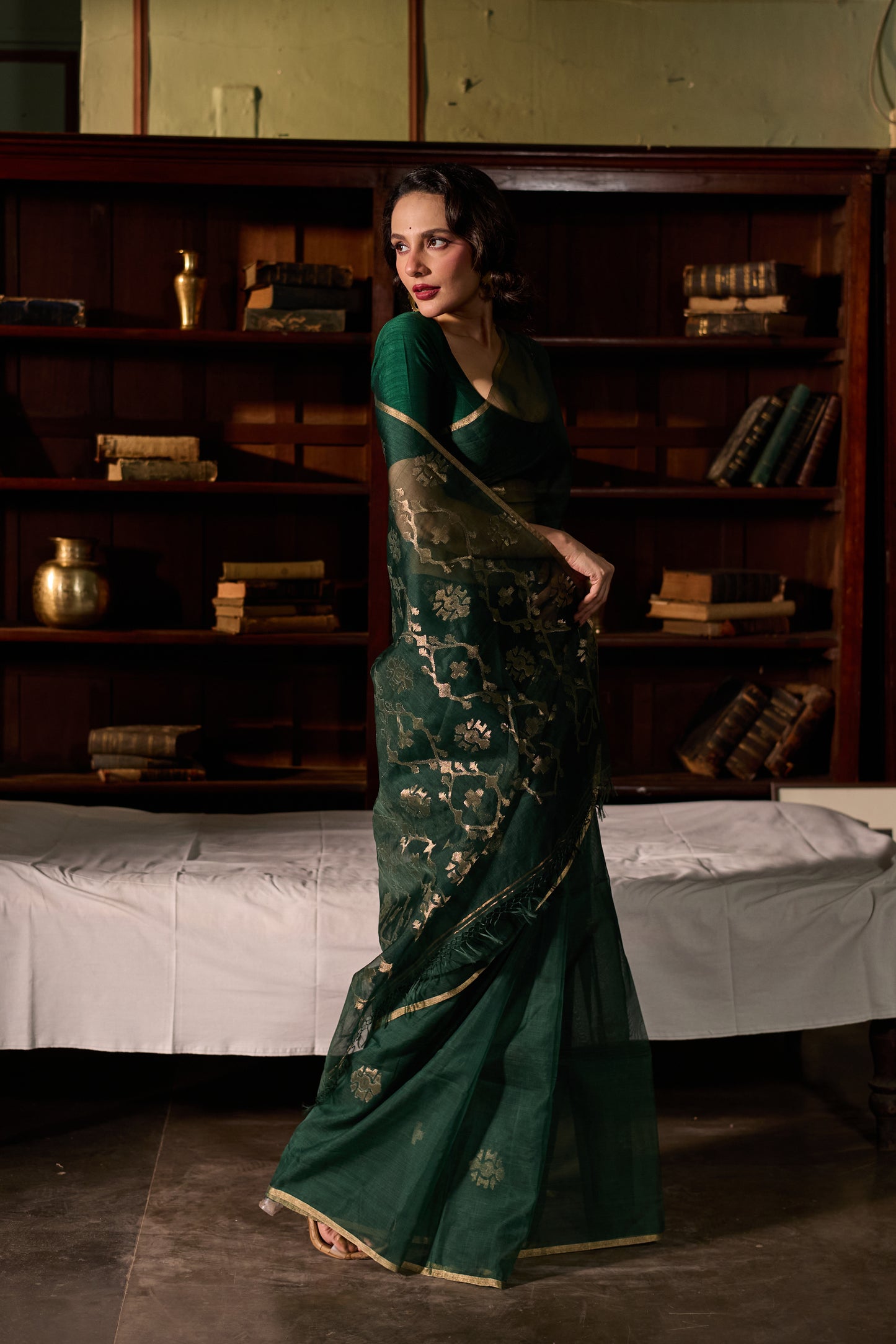 Green Pure Organza Silk Jamdani Handloom Saree