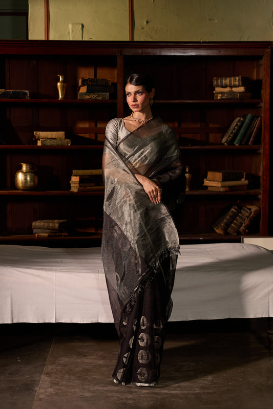 Black Pure Organza Jamdani Handloom Saree
