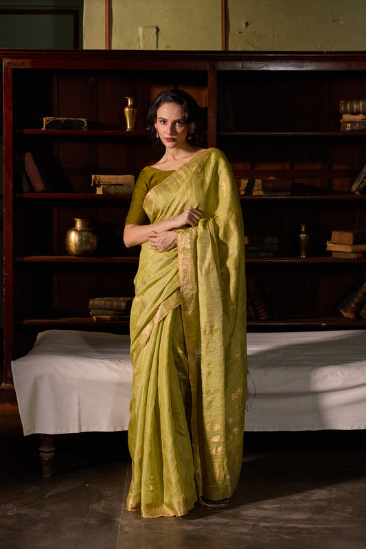 Green Pure Tissue Matka Silk  Banarasi Handloom Saree