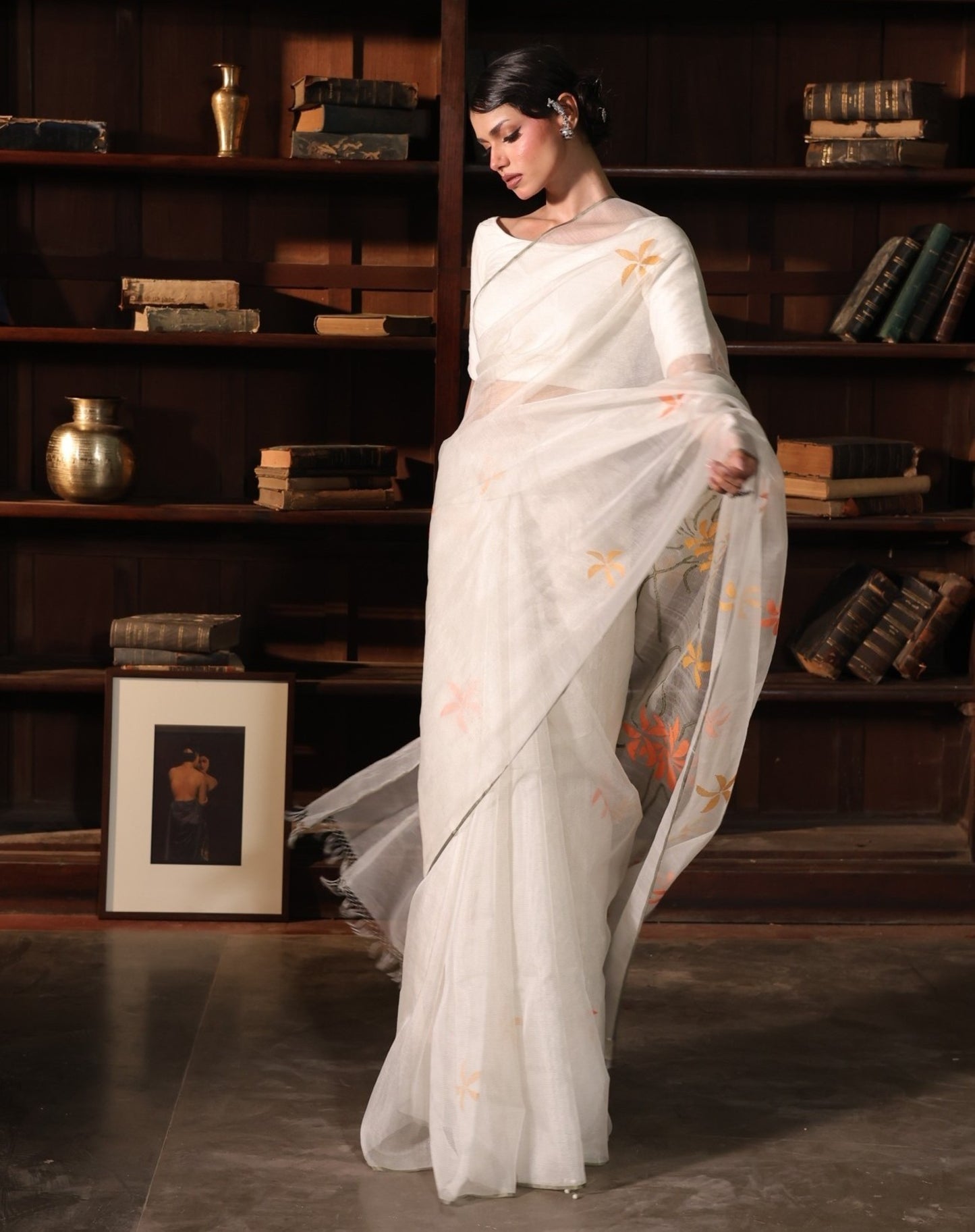 White Pure Organza Silk Jamdani Handloom Saree