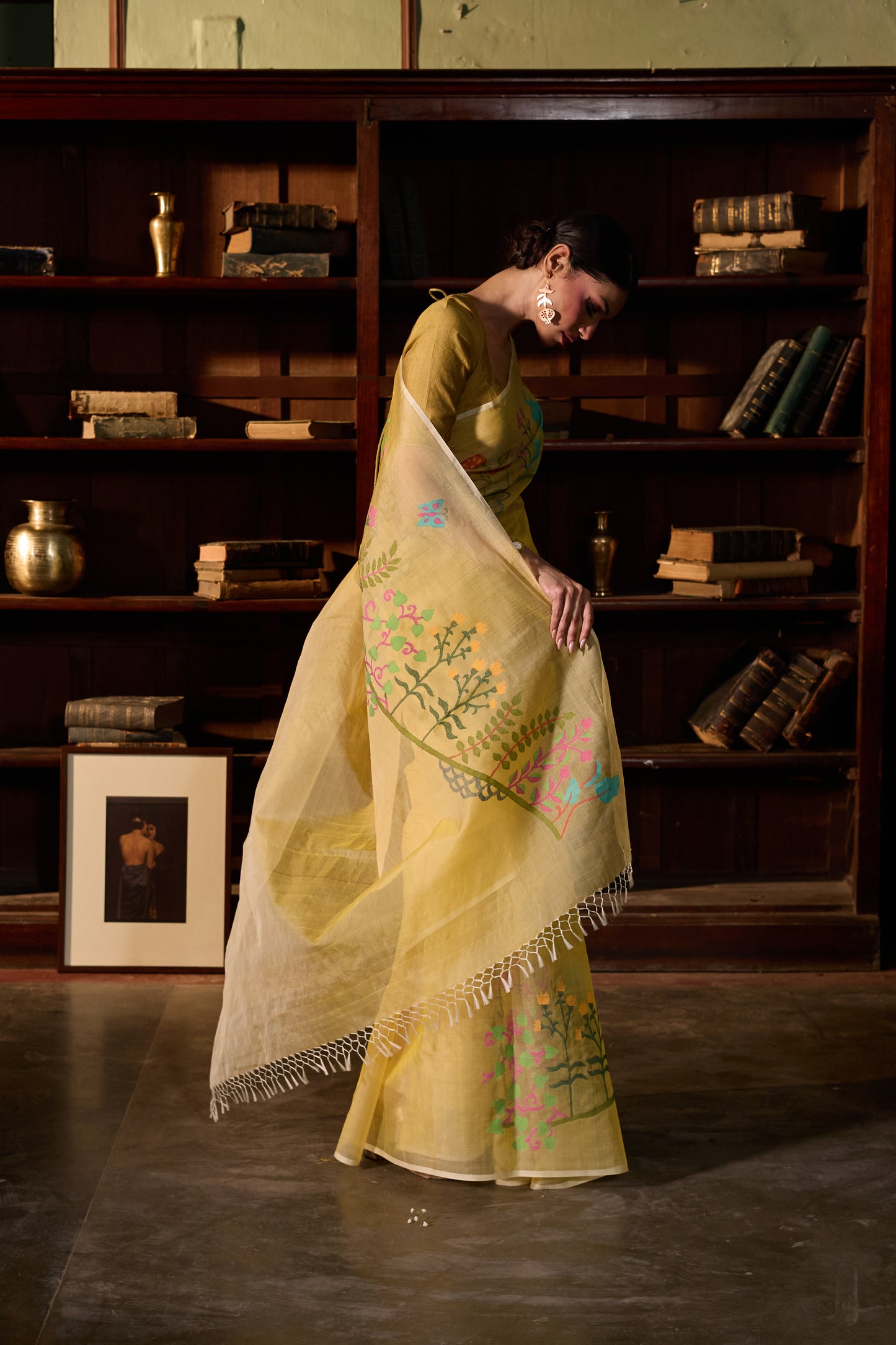 Yellow Pure Organza Silk Jamdani Handloom Saree