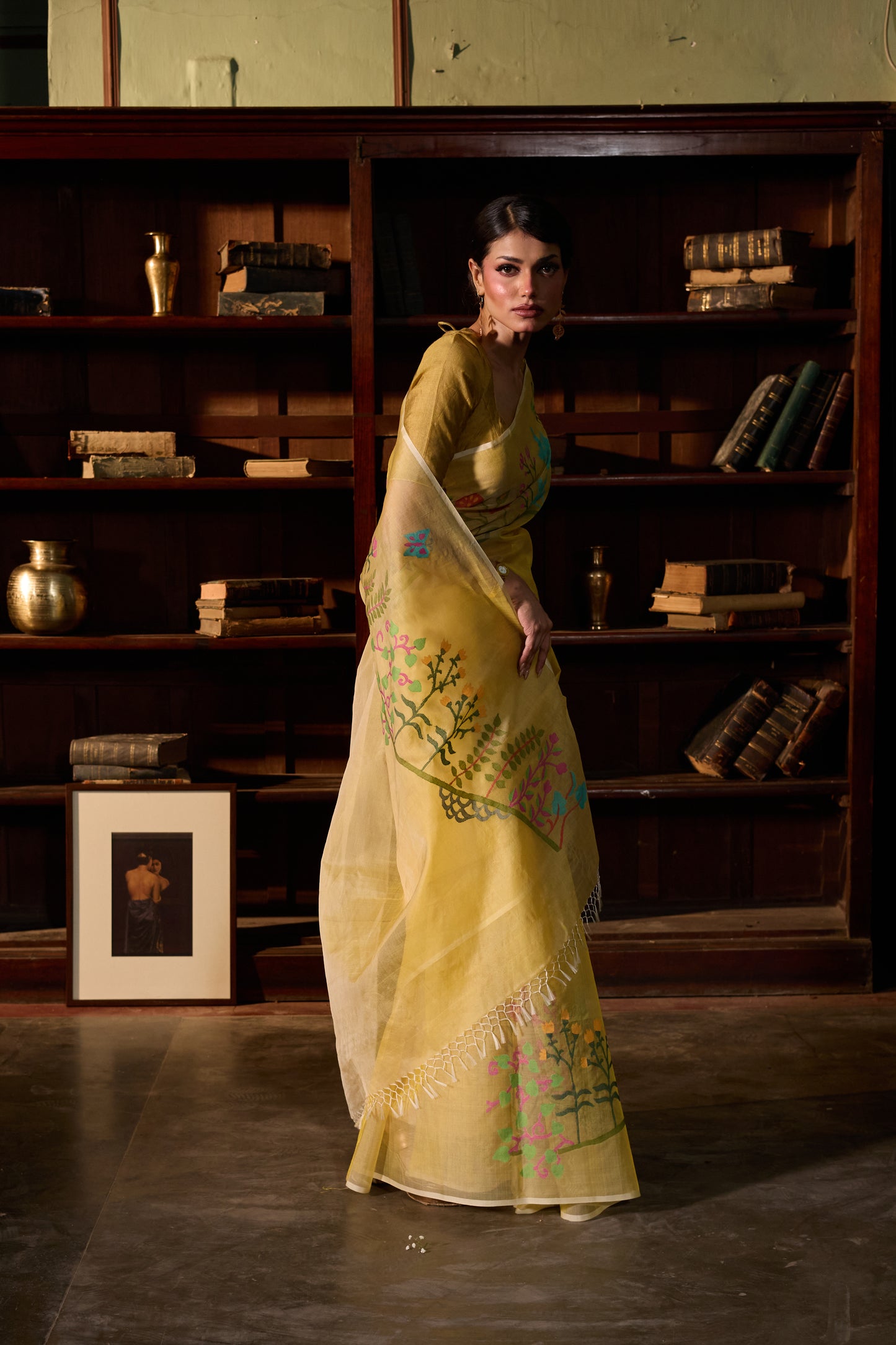 Yellow Pure Organza Silk Jamdani Handloom Saree